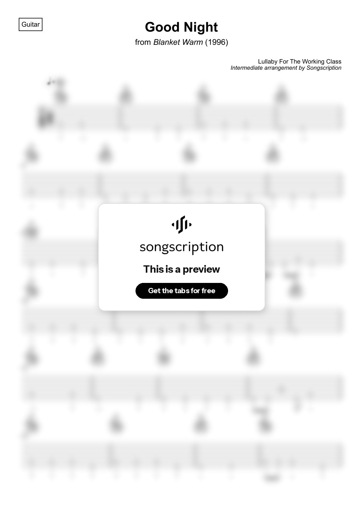 Intermediate Acoustic Guitar Tabs for "Good Night" by Lullaby For The Working Class