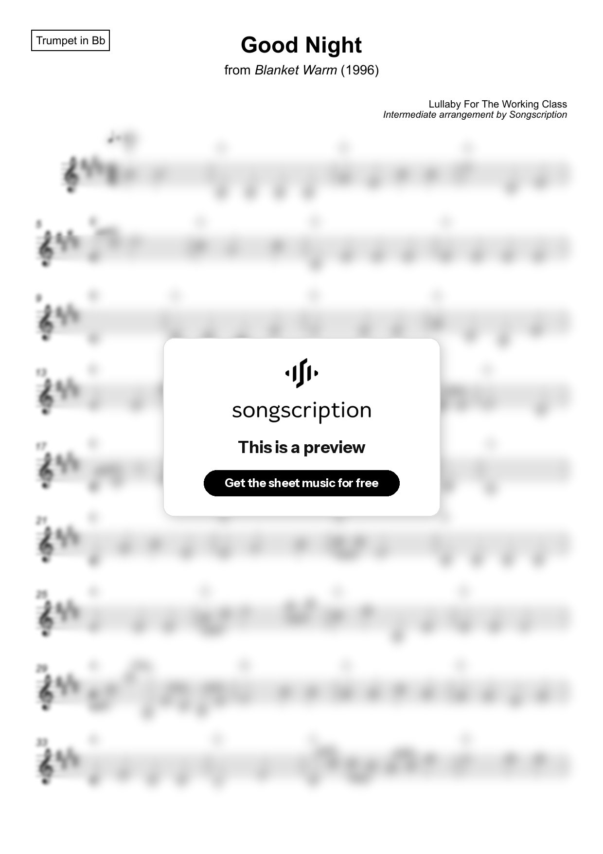 Intermediate Trumpet Sheet Music for "Good Night" by Lullaby For The Working Class