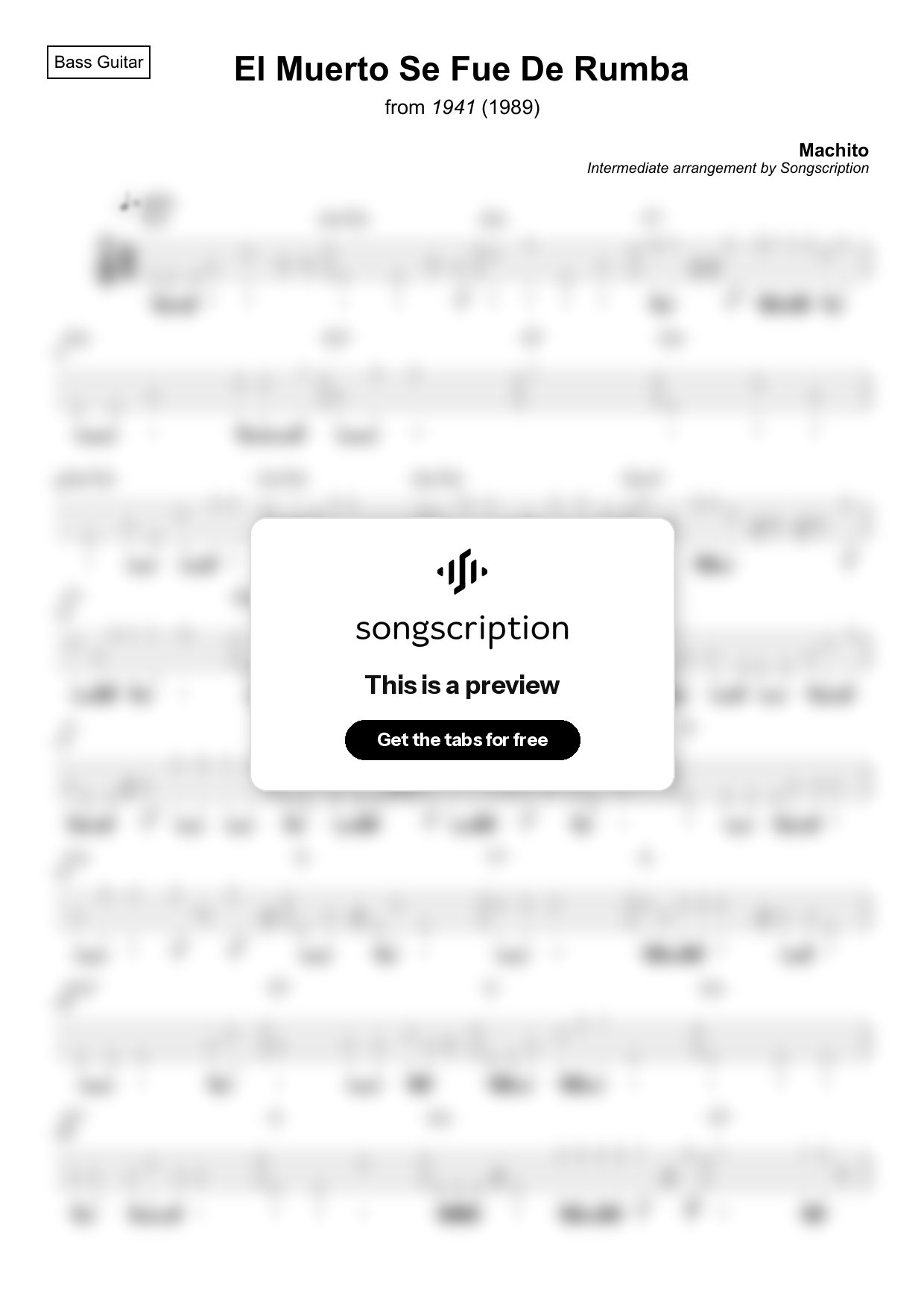 Intermediate Bass Guitar Tabs for "El Muerto Se Fue De Rumba" by Machito