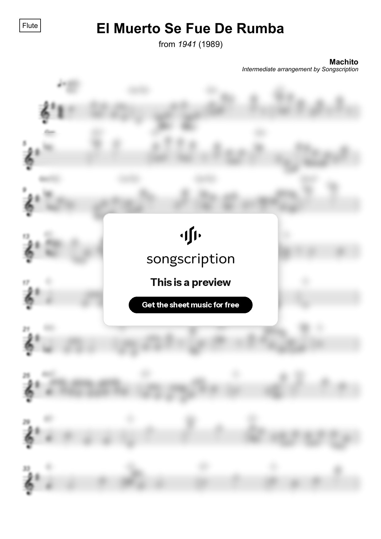 Intermediate Flute Sheet Music for "El Muerto Se Fue De Rumba" by Machito