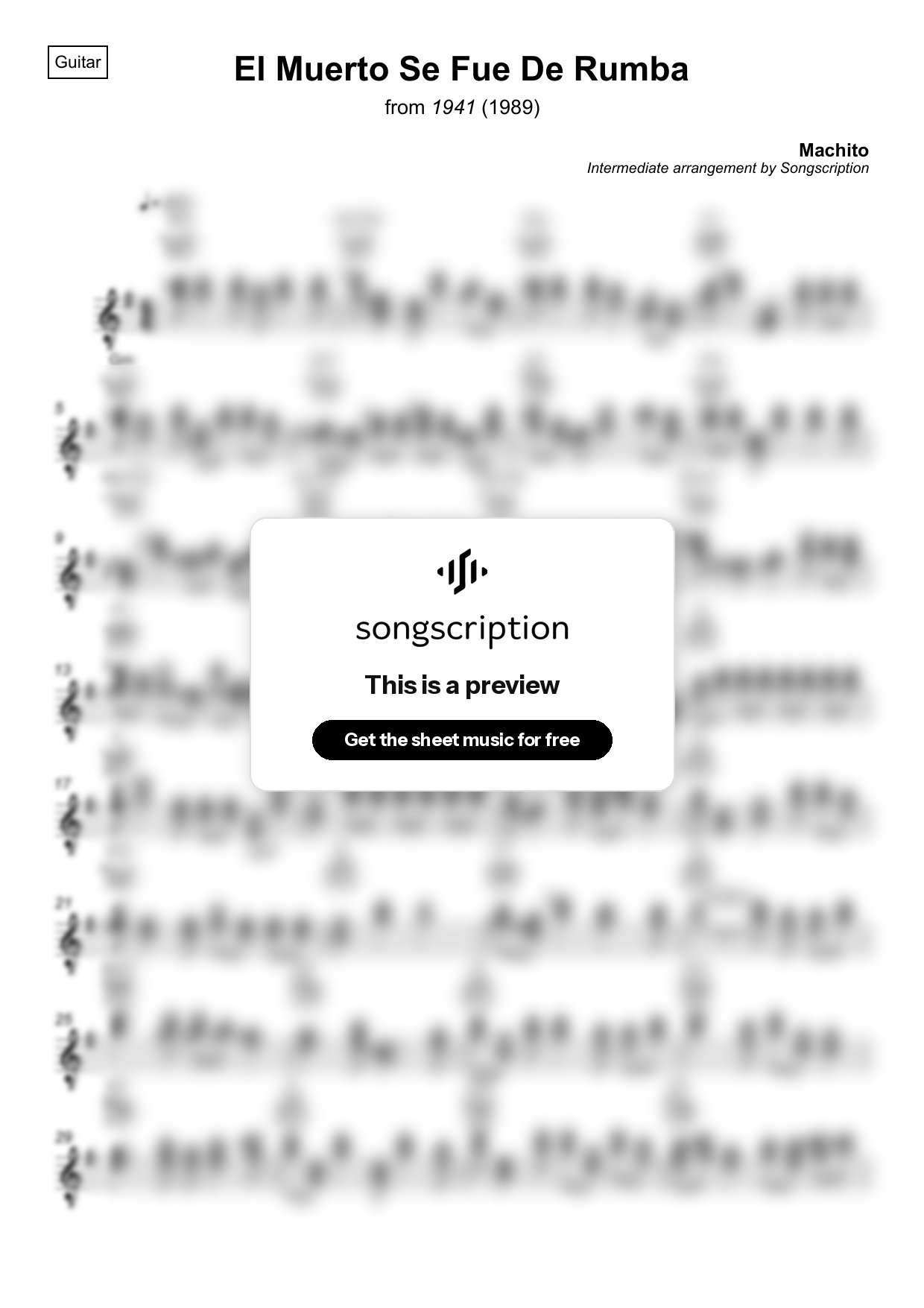 Intermediate Acoustic Guitar Sheet Music for "El Muerto Se Fue De Rumba" by Machito
