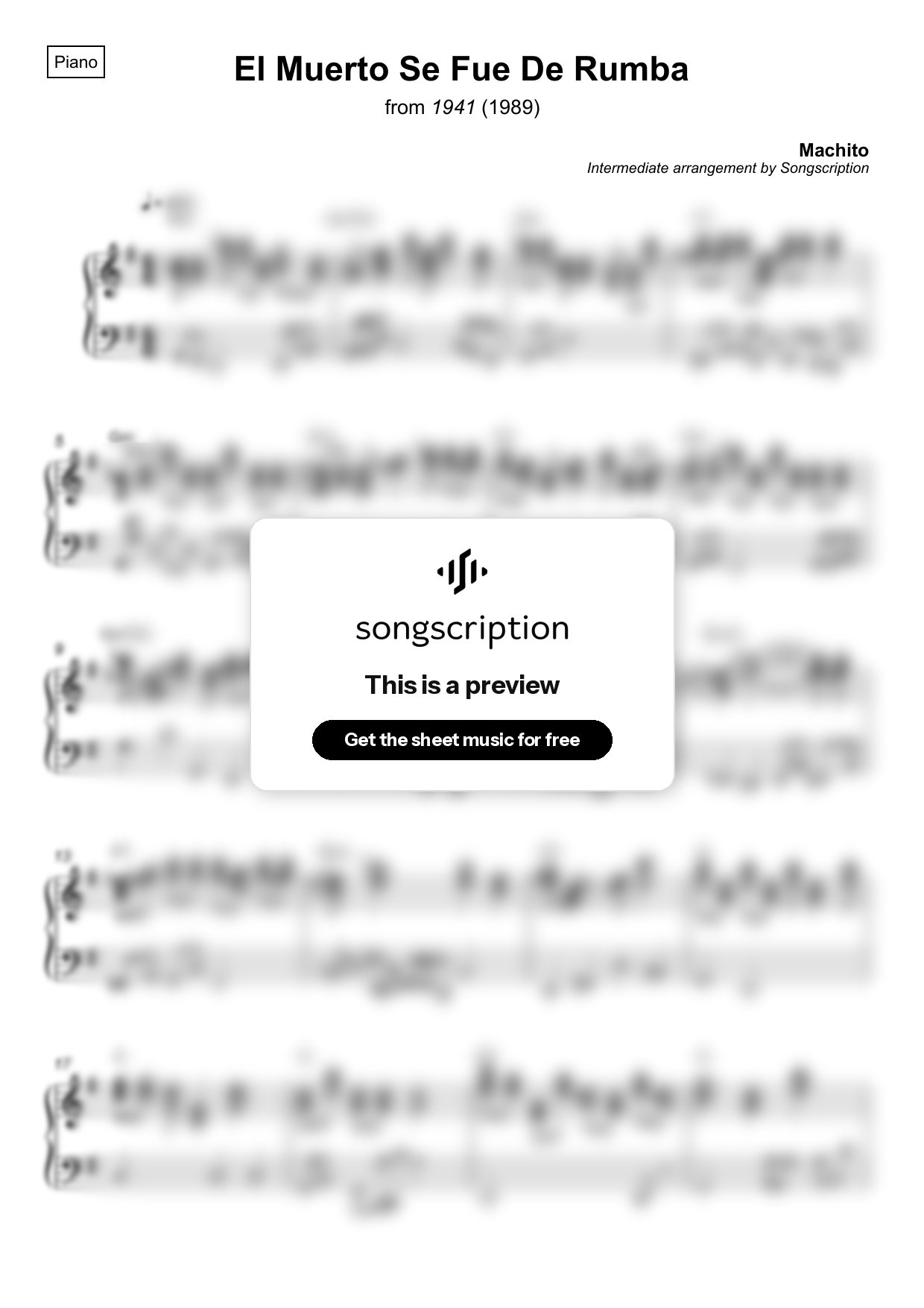 Intermediate Piano Sheet Music for "El Muerto Se Fue De Rumba" by Machito