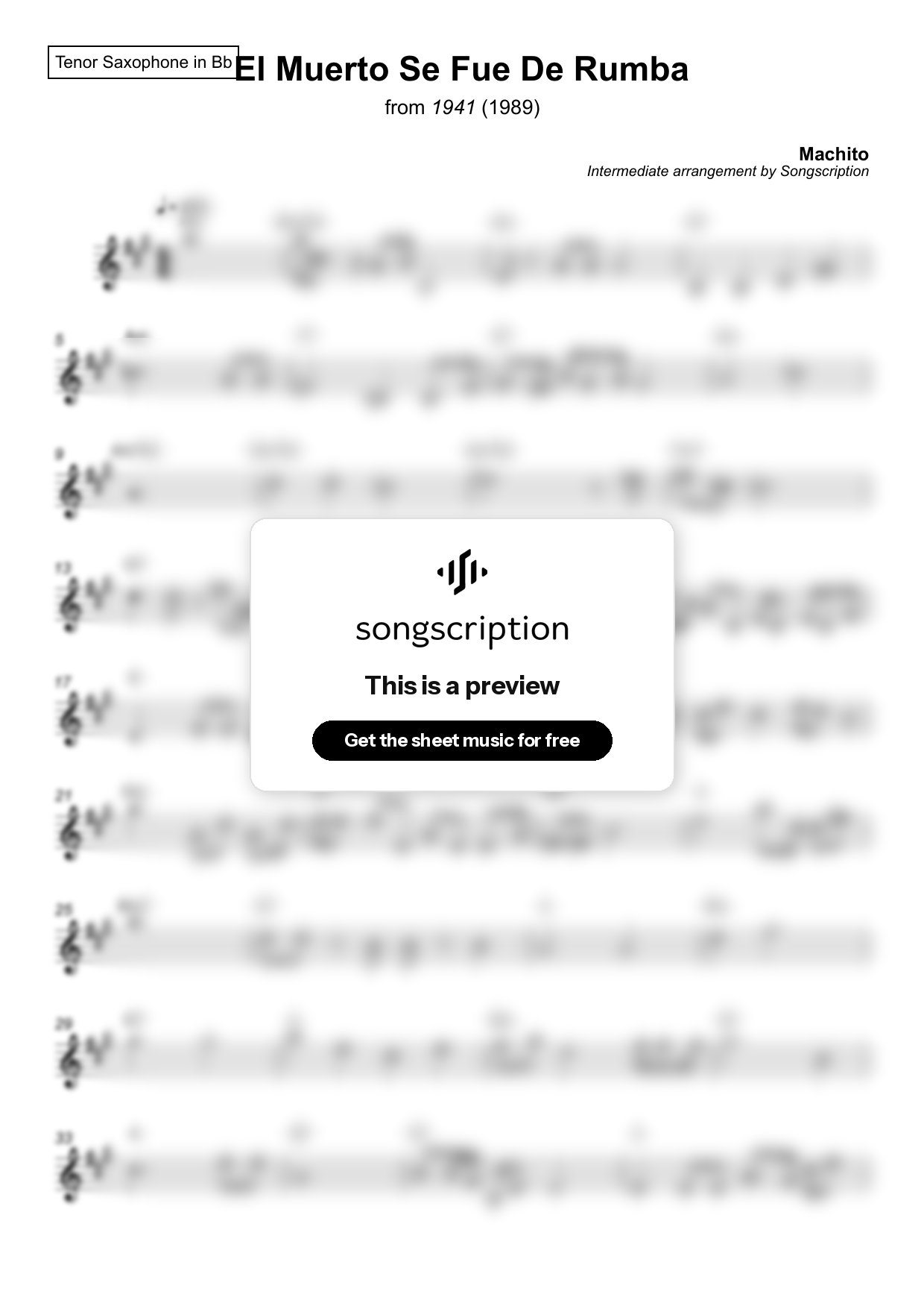 Intermediate Tenor Sax Sheet Music for "El Muerto Se Fue De Rumba" by Machito