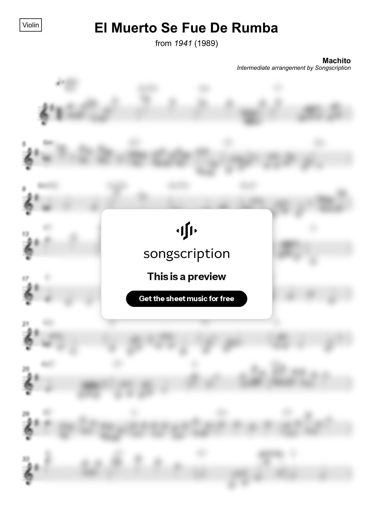 Intermediate Violin Sheet Music for "El Muerto Se Fue De Rumba" by Machito