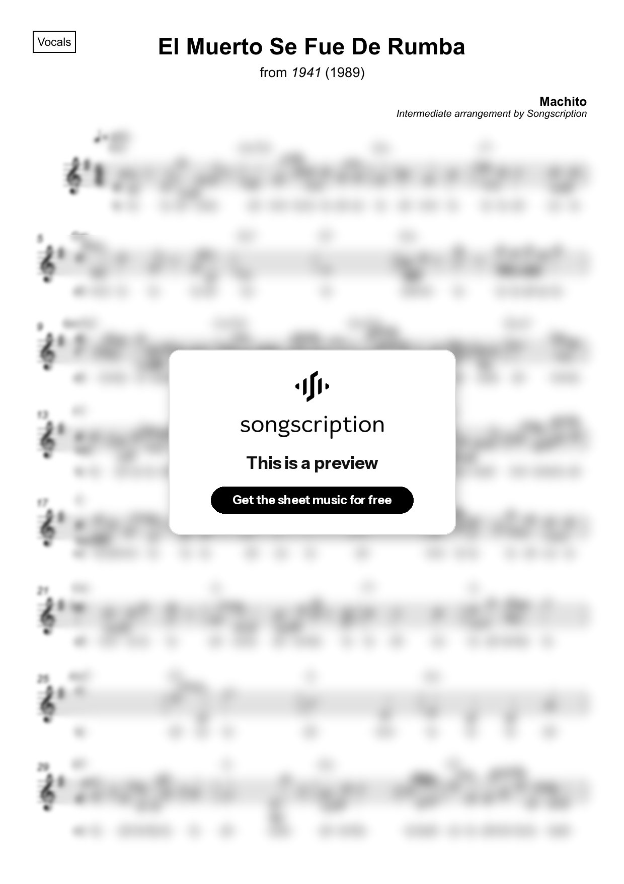 Intermediate Vocals Sheet Music for "El Muerto Se Fue De Rumba" by Machito