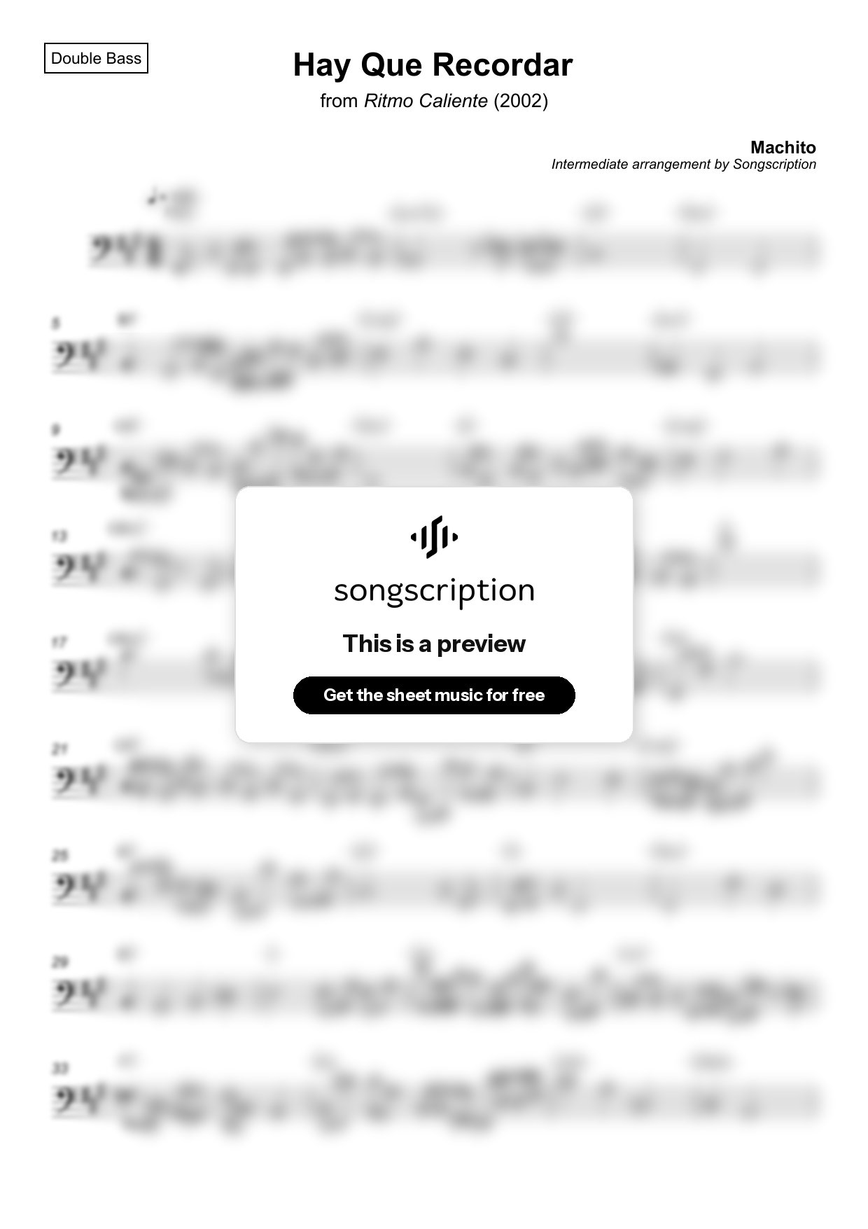 Intermediate Double Bass Sheet Music for "Hay Que Recordar" by Machito
