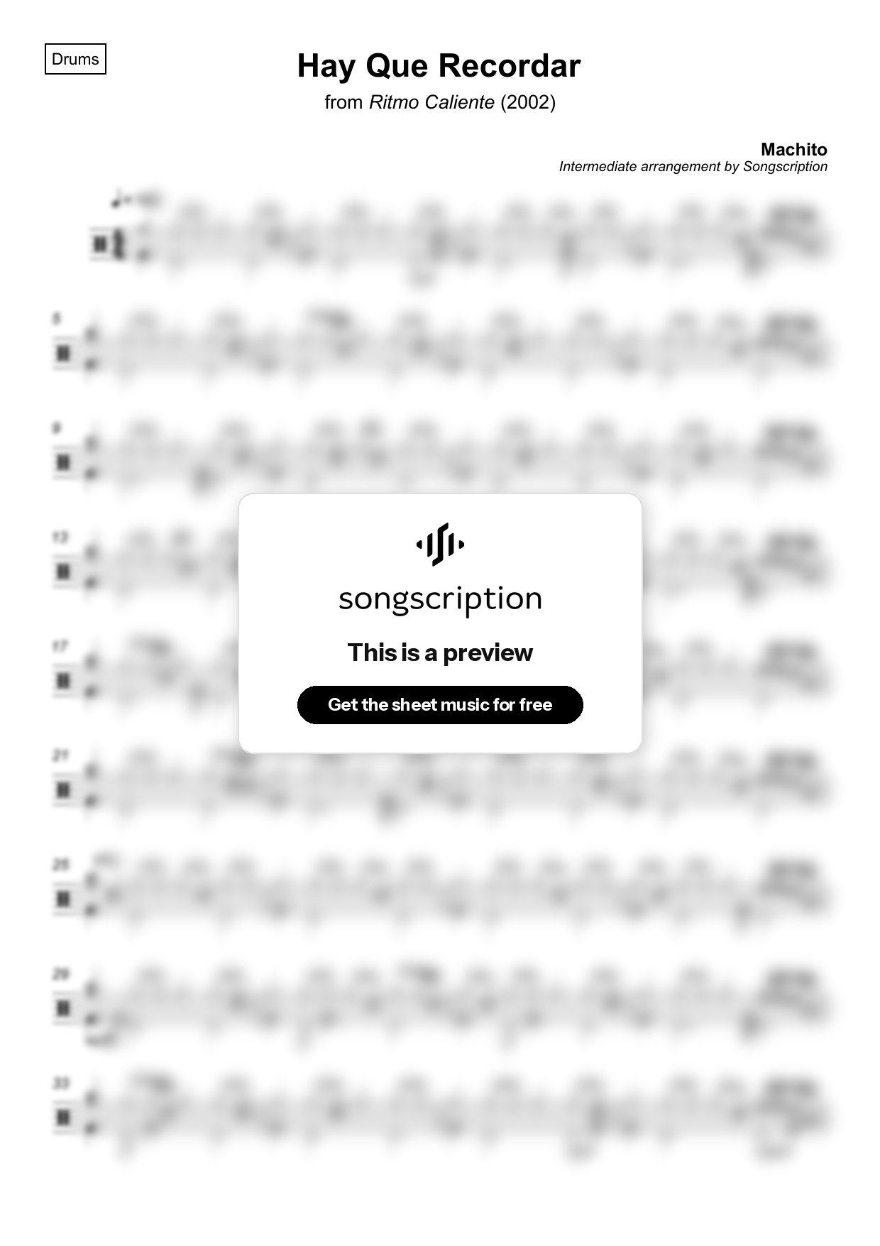 Intermediate Drums Sheet Music for "Hay Que Recordar" by Machito
