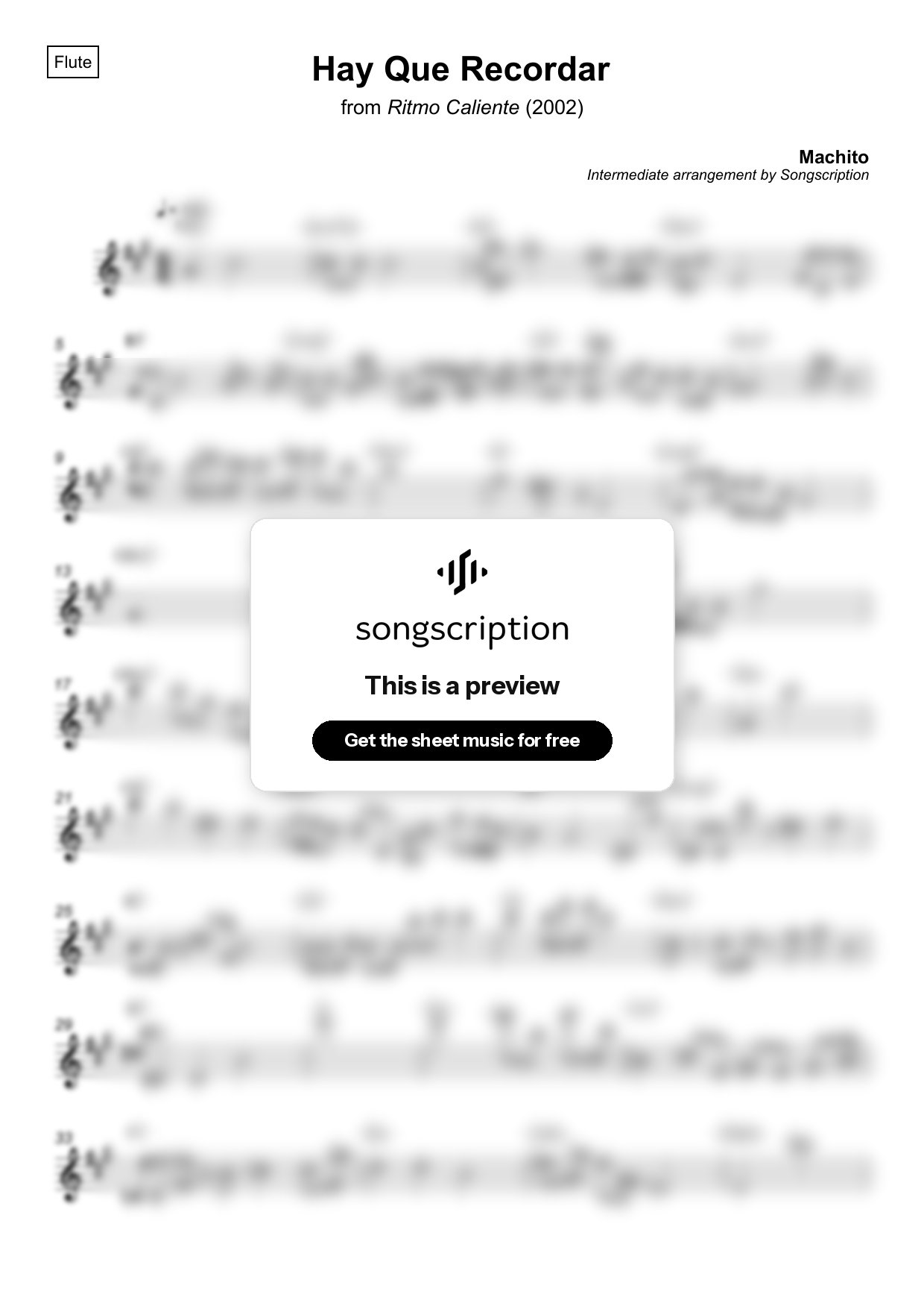 Intermediate Flute Sheet Music for "Hay Que Recordar" by Machito