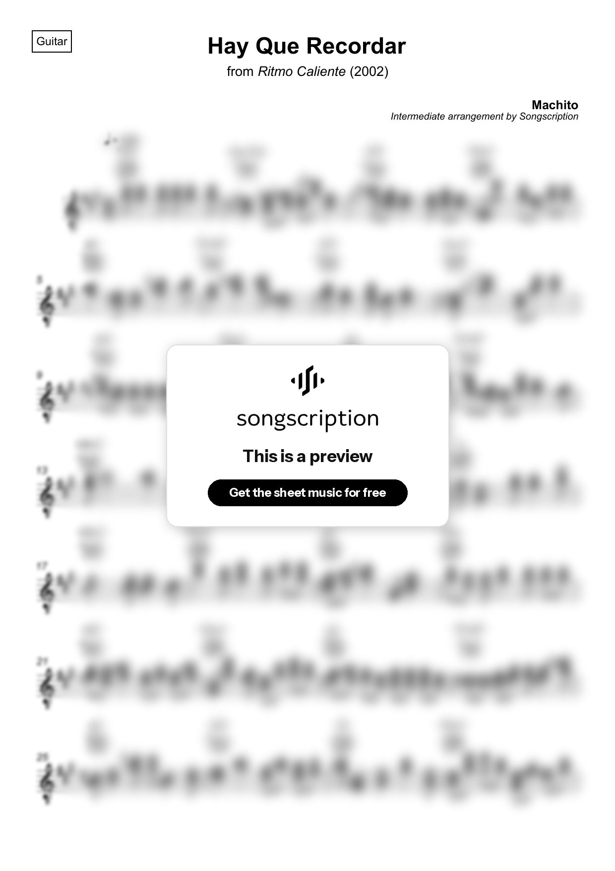 Intermediate Acoustic Guitar Sheet Music for "Hay Que Recordar" by Machito