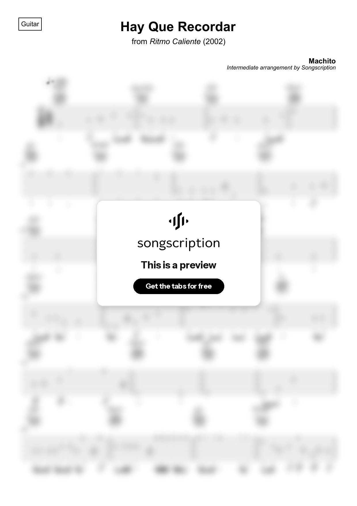 Intermediate Acoustic Guitar Tabs for "Hay Que Recordar" by Machito
