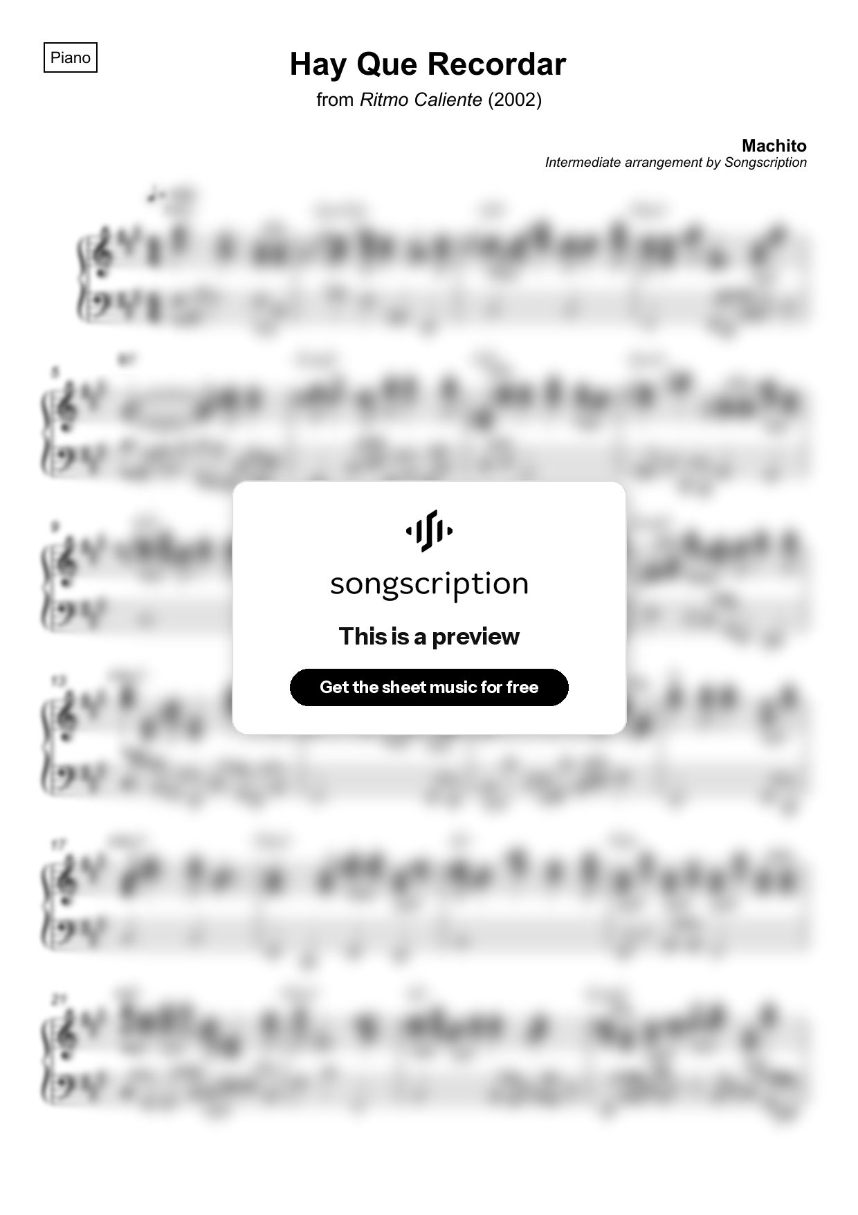 Intermediate Piano Sheet Music for "Hay Que Recordar" by Machito
