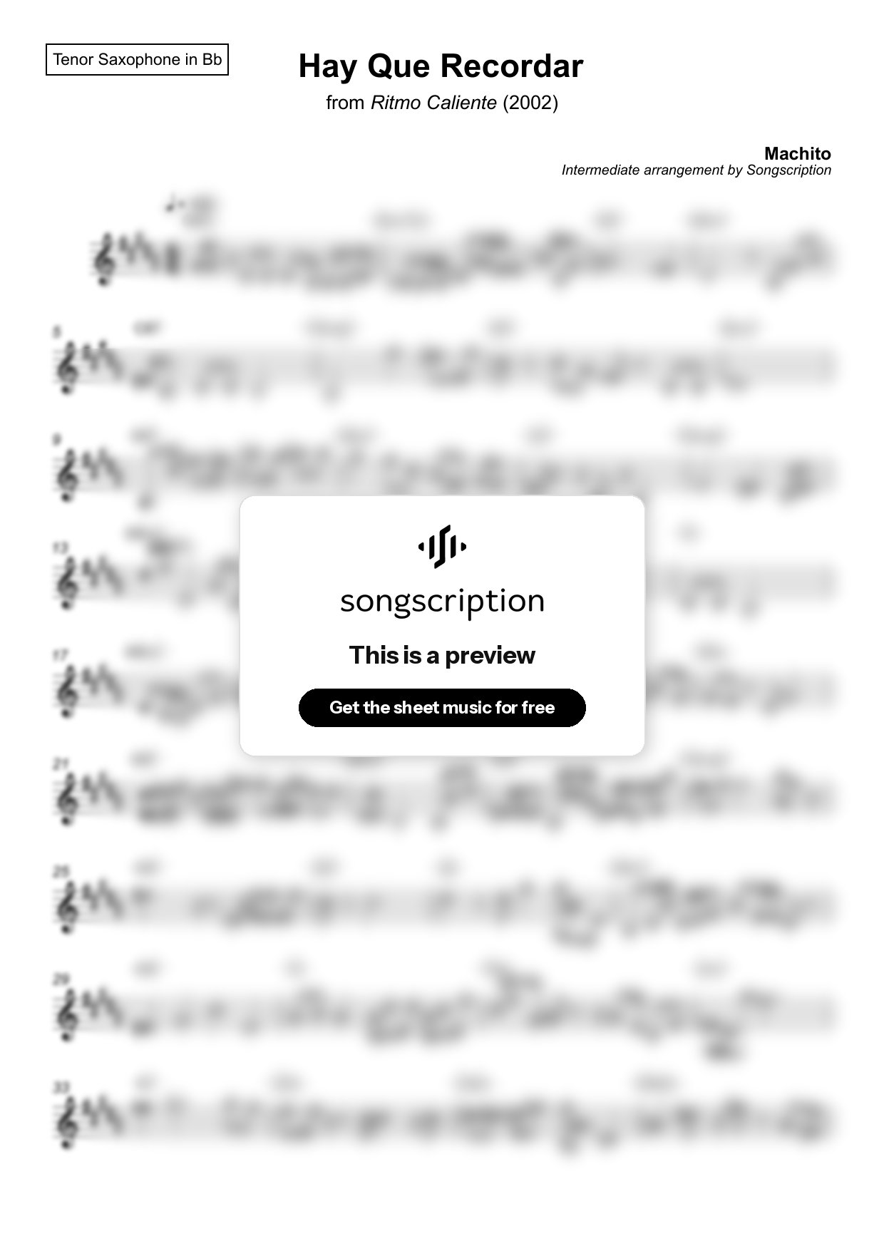 Intermediate Tenor Sax Sheet Music for "Hay Que Recordar" by Machito