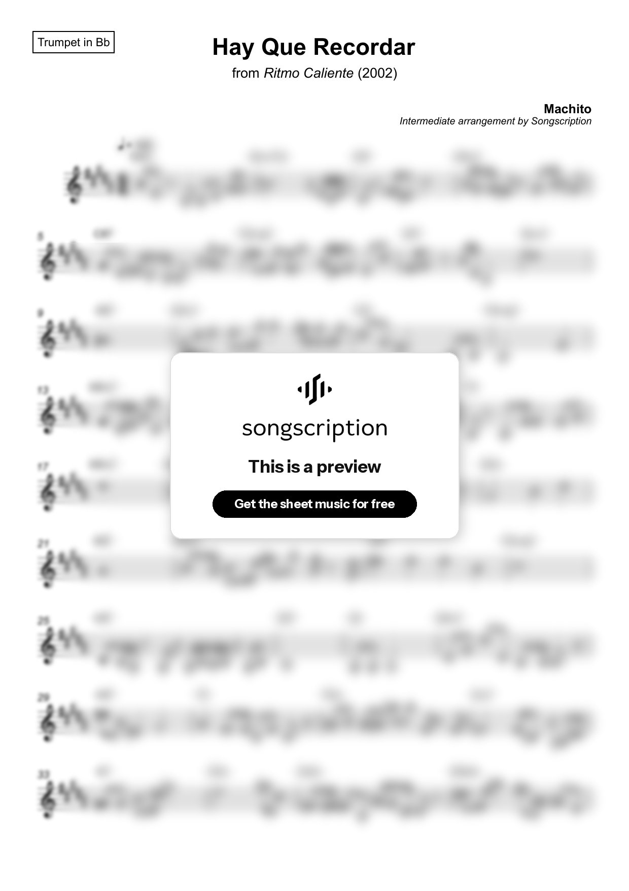 Intermediate Trumpet Sheet Music for "Hay Que Recordar" by Machito