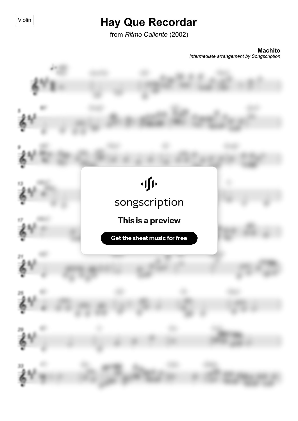 Intermediate Violin Sheet Music for "Hay Que Recordar" by Machito
