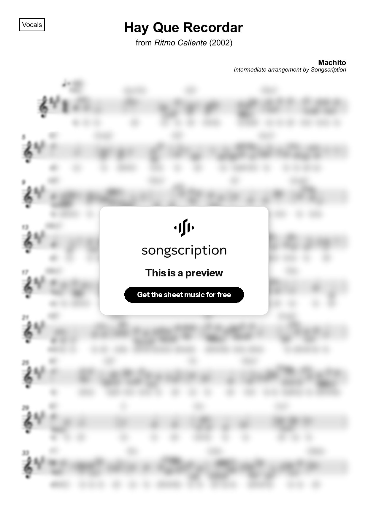 Intermediate Vocals Sheet Music for "Hay Que Recordar" by Machito
