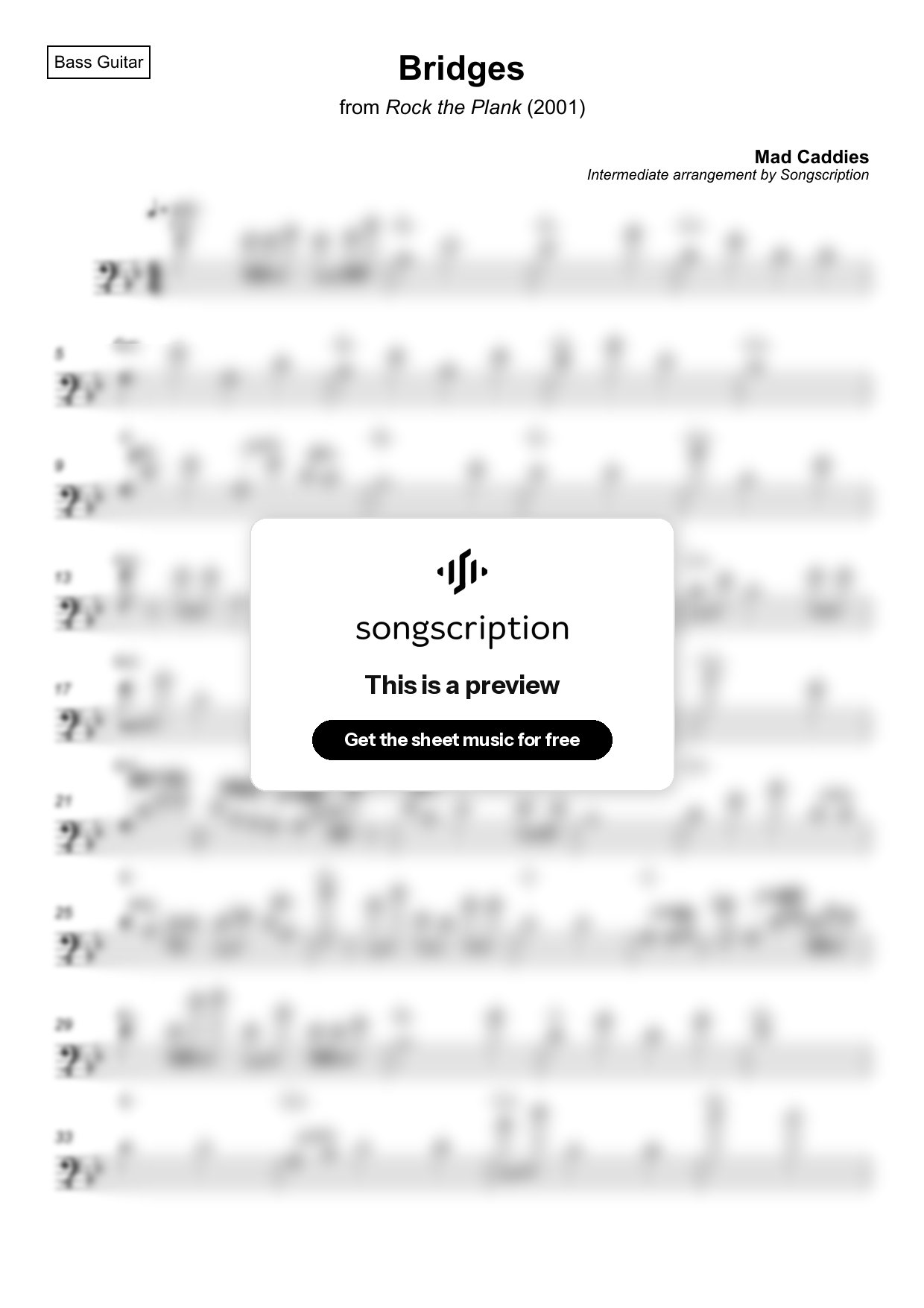 Intermediate Bass Guitar Sheet Music for "Bridges" by Mad Caddies