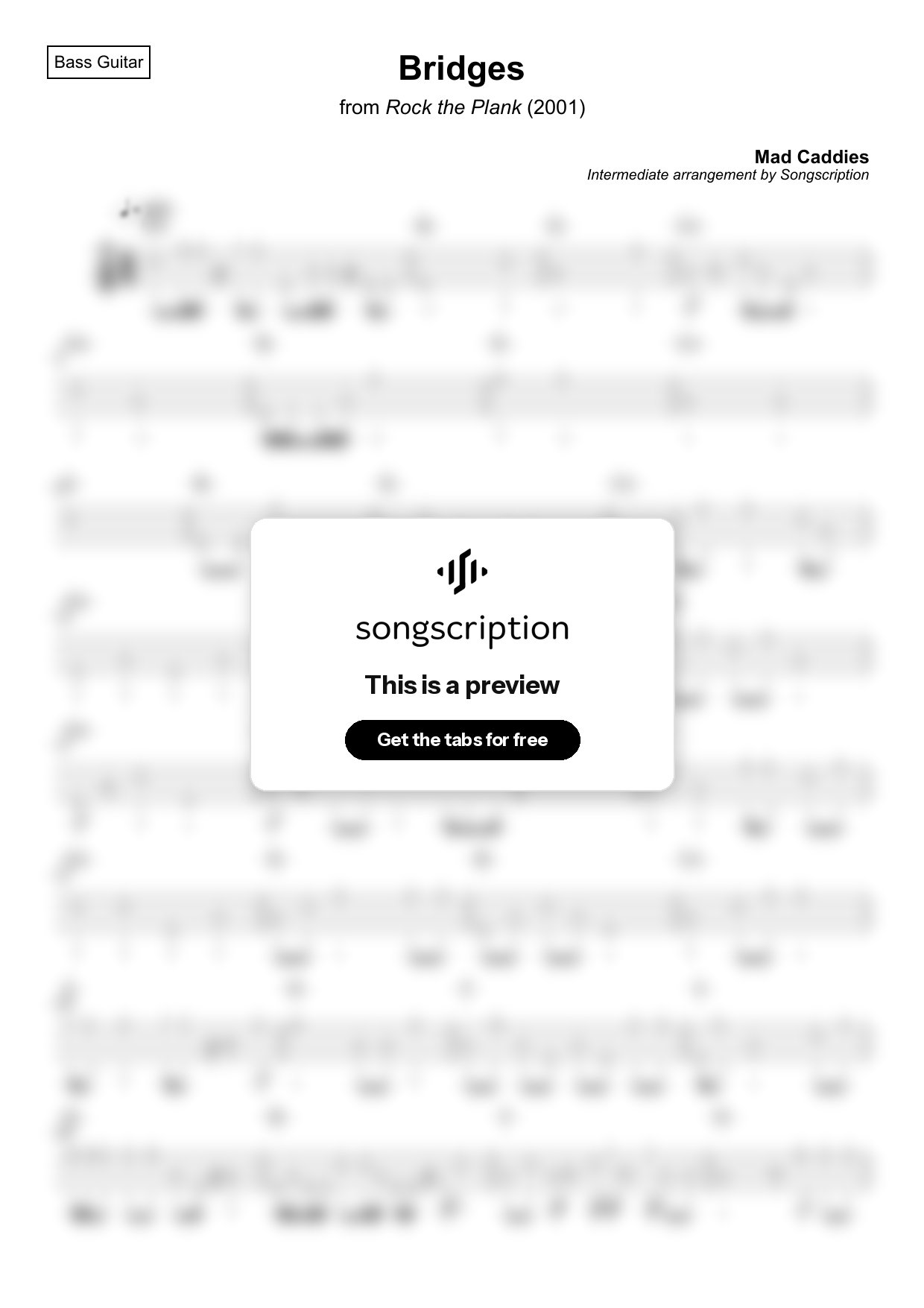 Intermediate Bass Guitar Tabs for "Bridges" by Mad Caddies