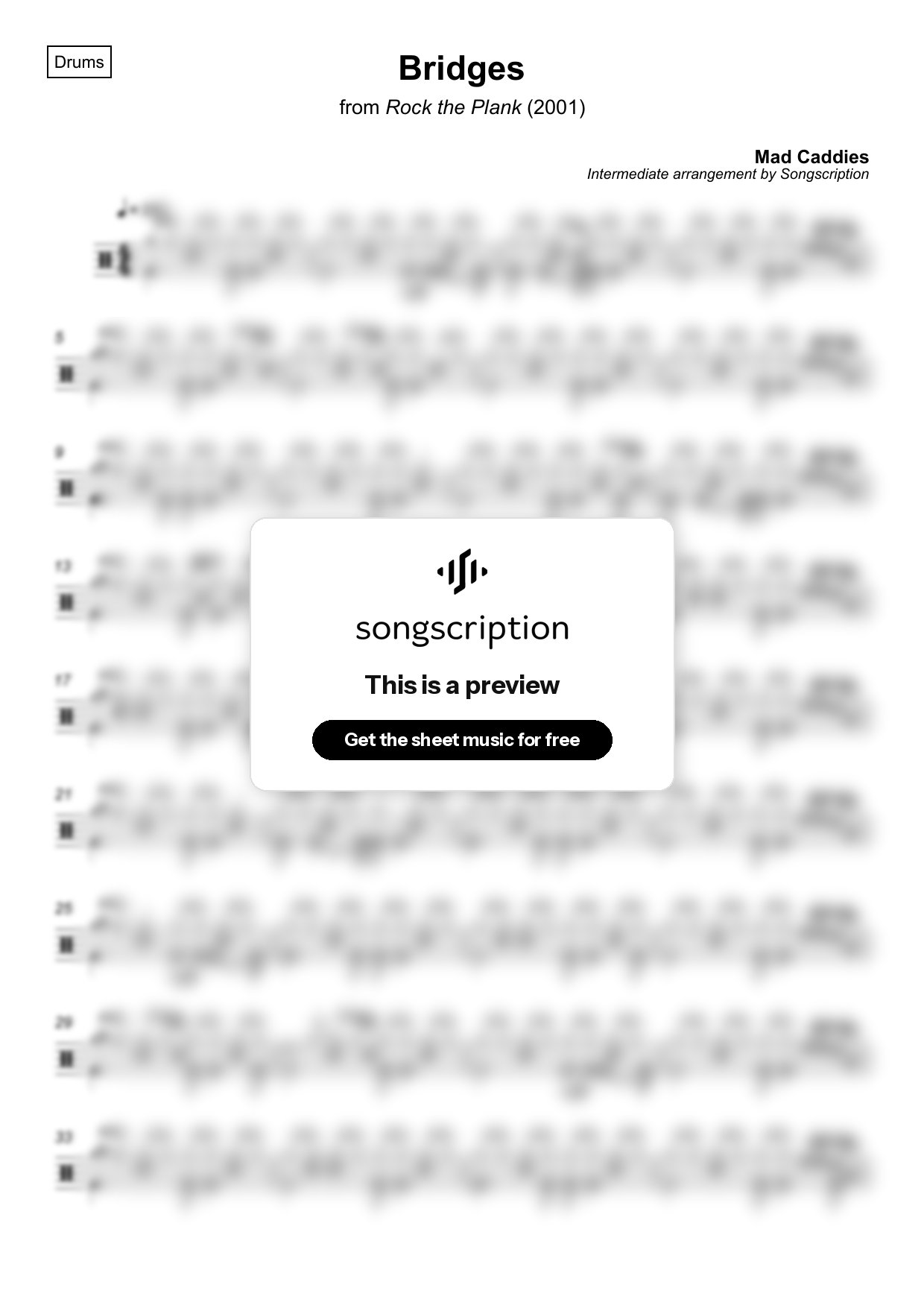 Intermediate Drums Sheet Music for "Bridges" by Mad Caddies
