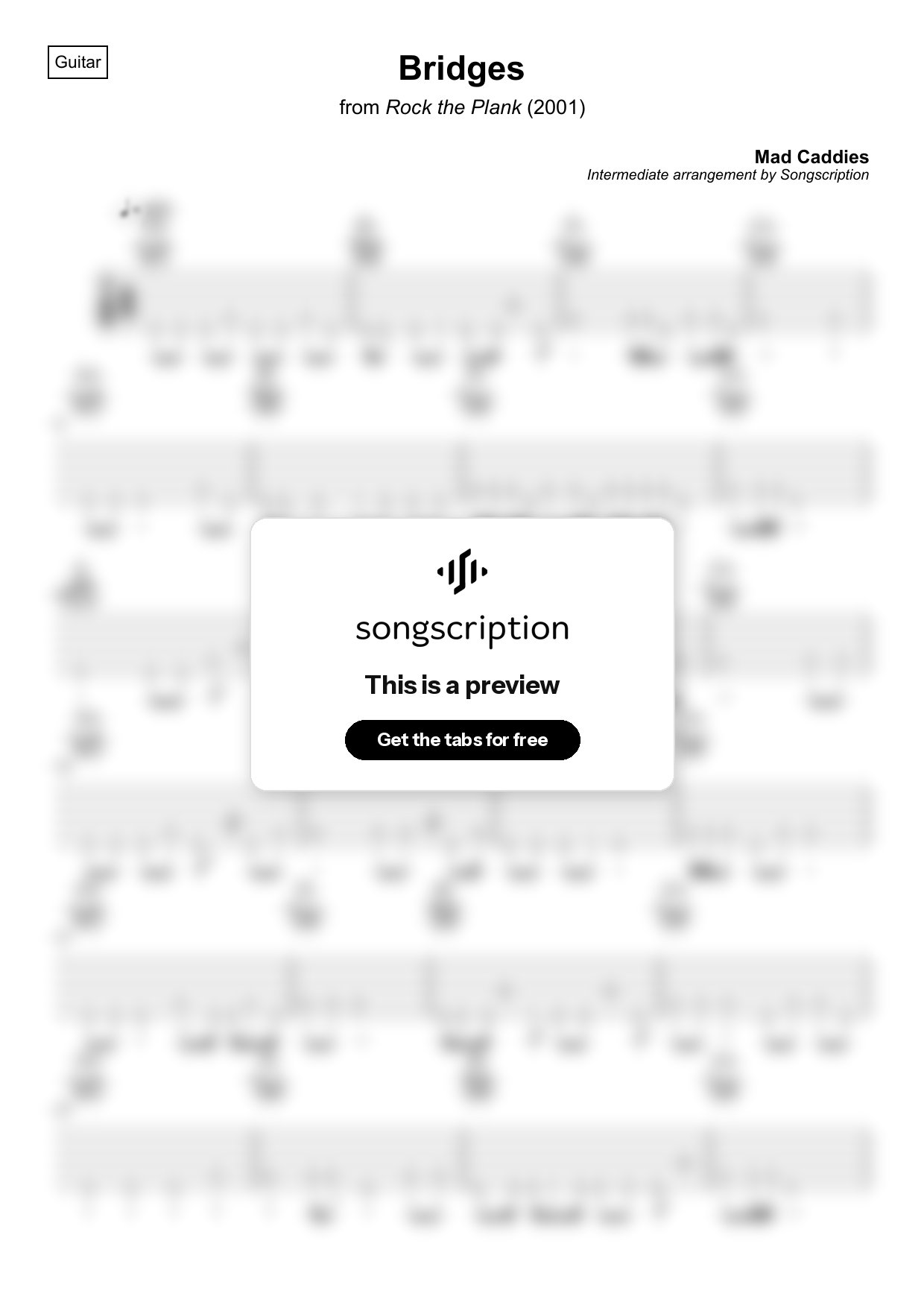 Intermediate Acoustic Guitar Tabs for "Bridges" by Mad Caddies