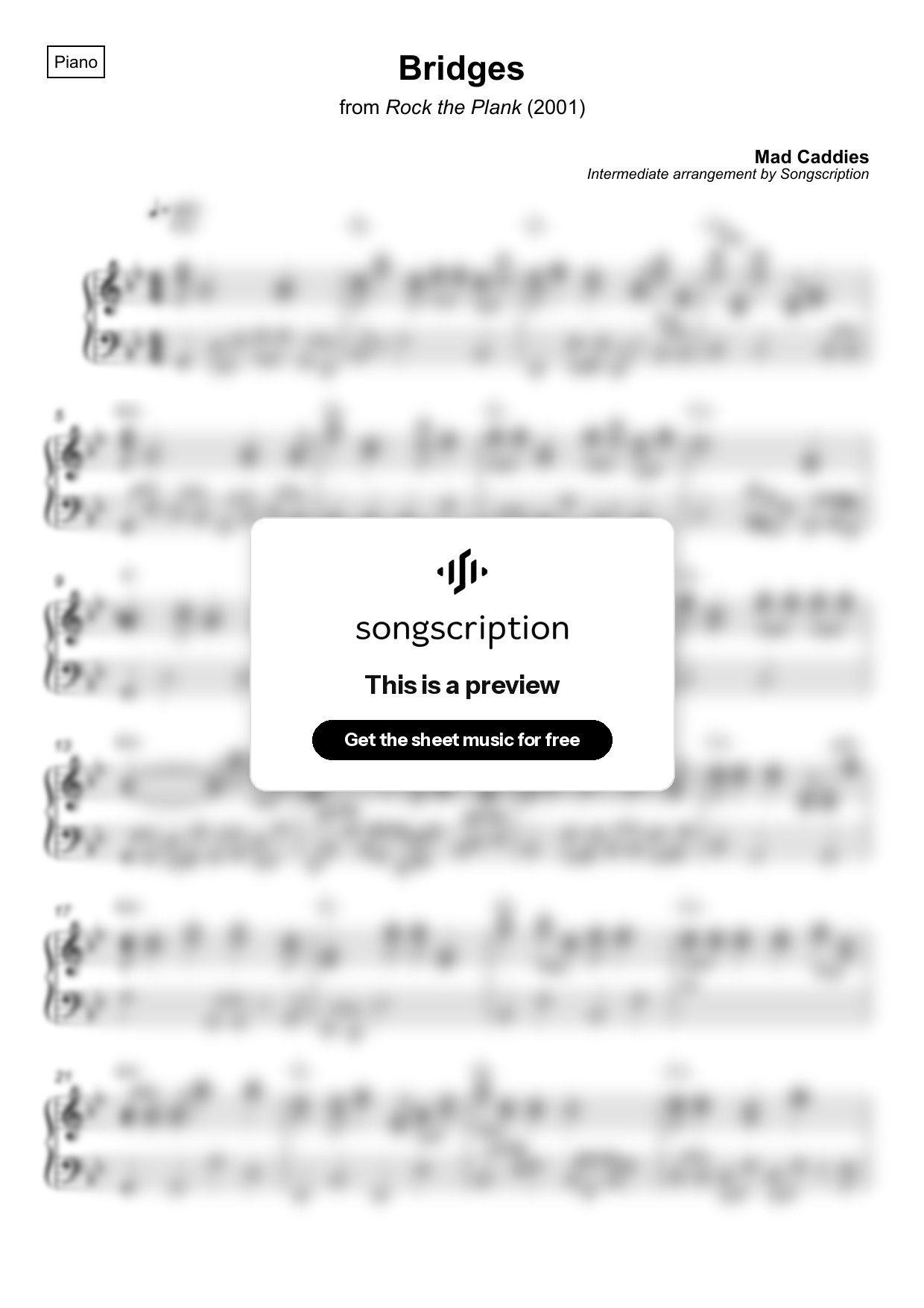 Intermediate Piano Sheet Music for "Bridges" by Mad Caddies