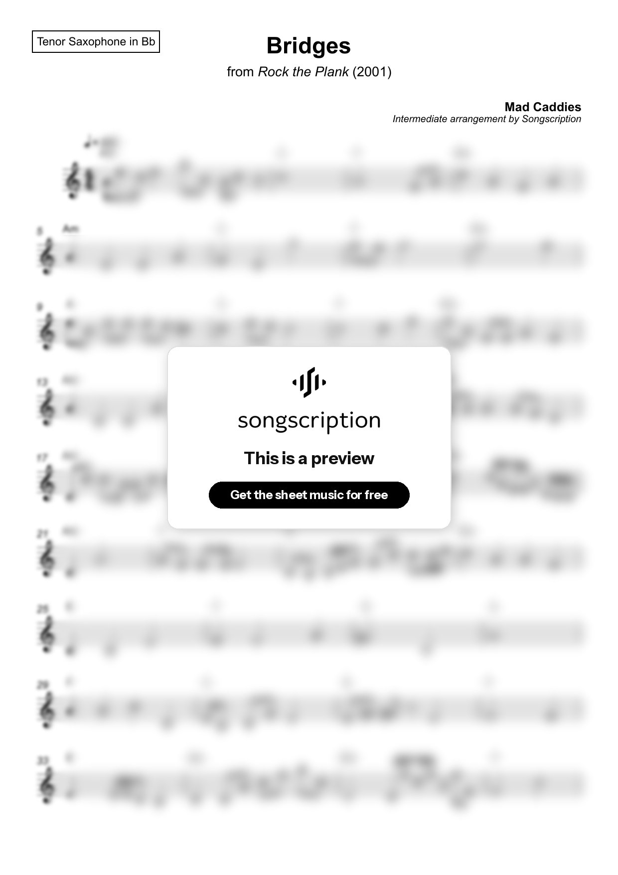 Intermediate Tenor Sax Sheet Music for "Bridges" by Mad Caddies
