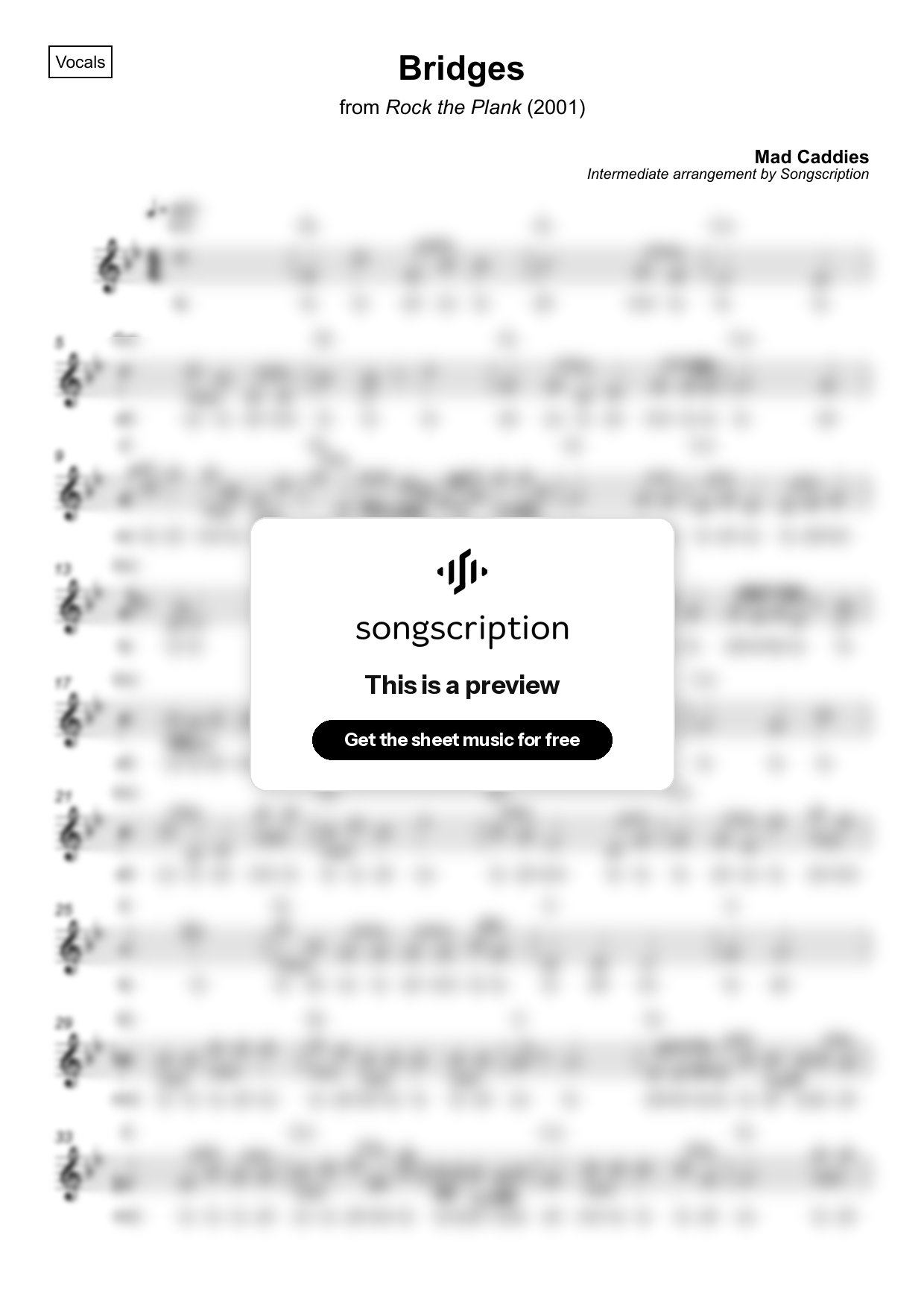 Intermediate Vocals Sheet Music for "Bridges" by Mad Caddies