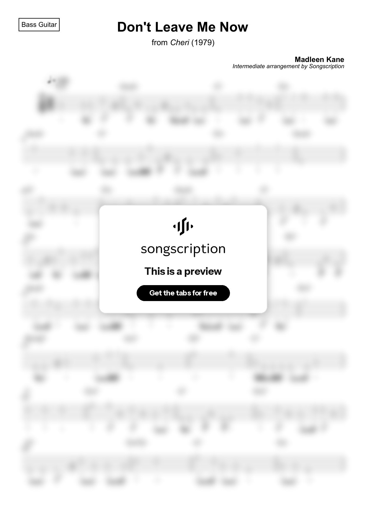 Intermediate Bass Guitar Tabs for "Don't Leave Me Now" by Madleen Kane