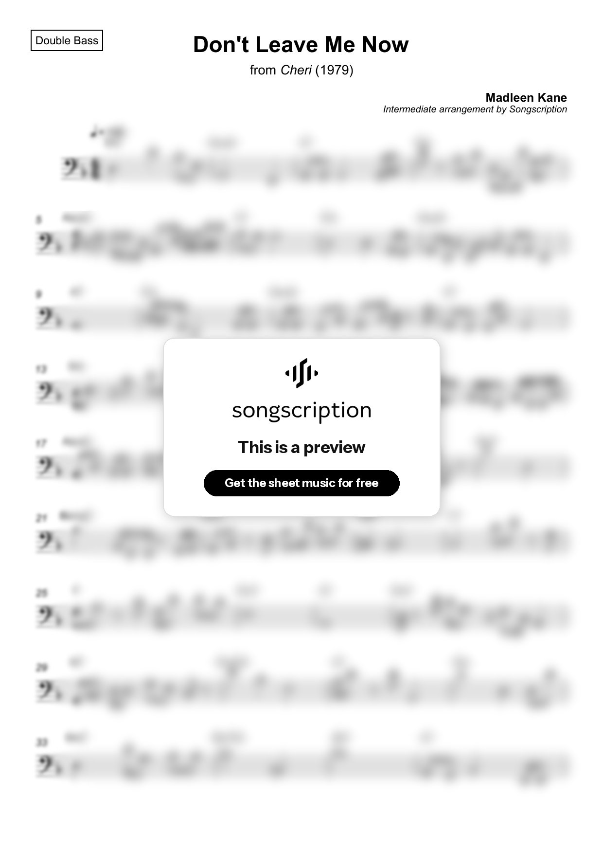 Intermediate Double Bass Sheet Music for "Don't Leave Me Now" by Madleen Kane