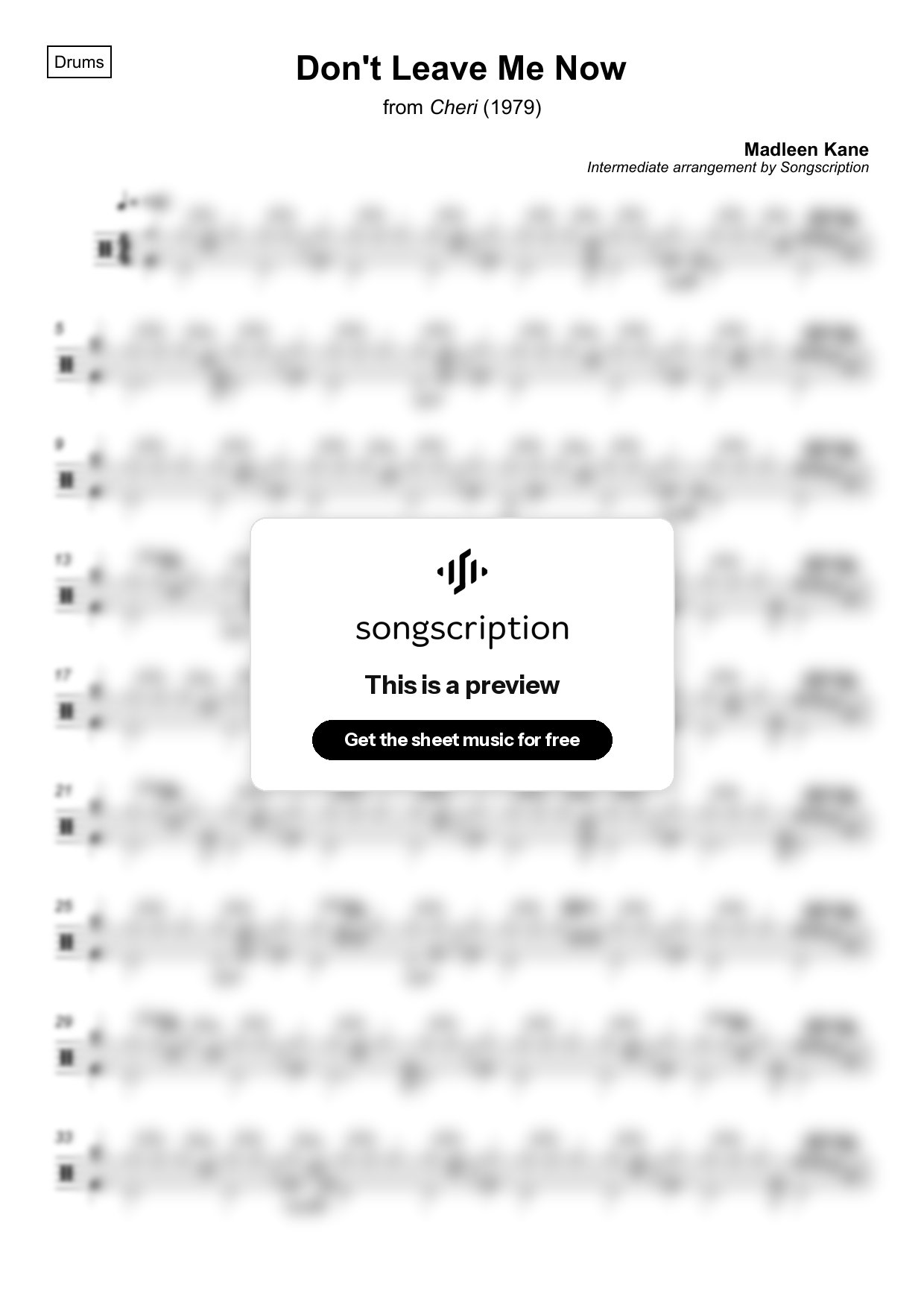 Intermediate Drums Sheet Music for "Don't Leave Me Now" by Madleen Kane