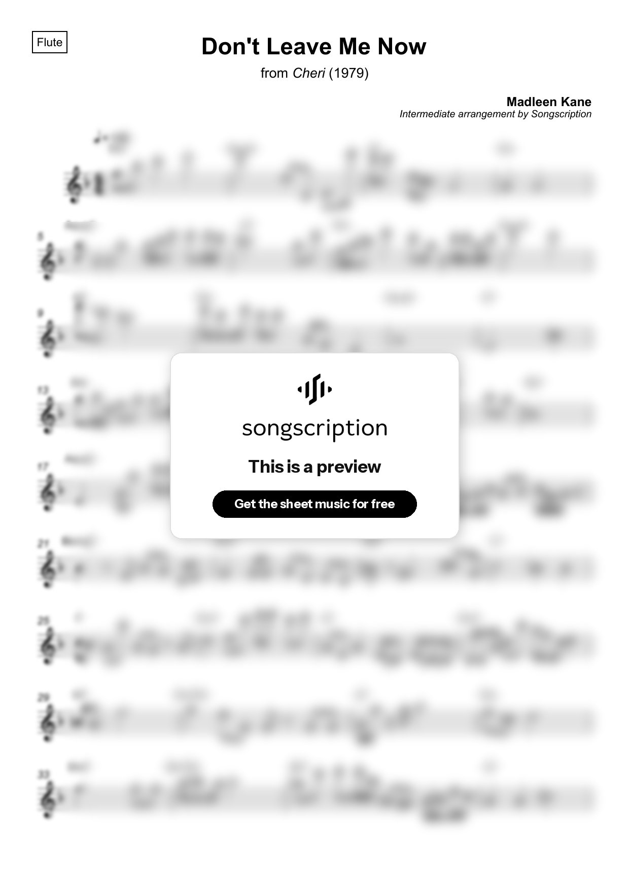 Intermediate Flute Sheet Music for "Don't Leave Me Now" by Madleen Kane