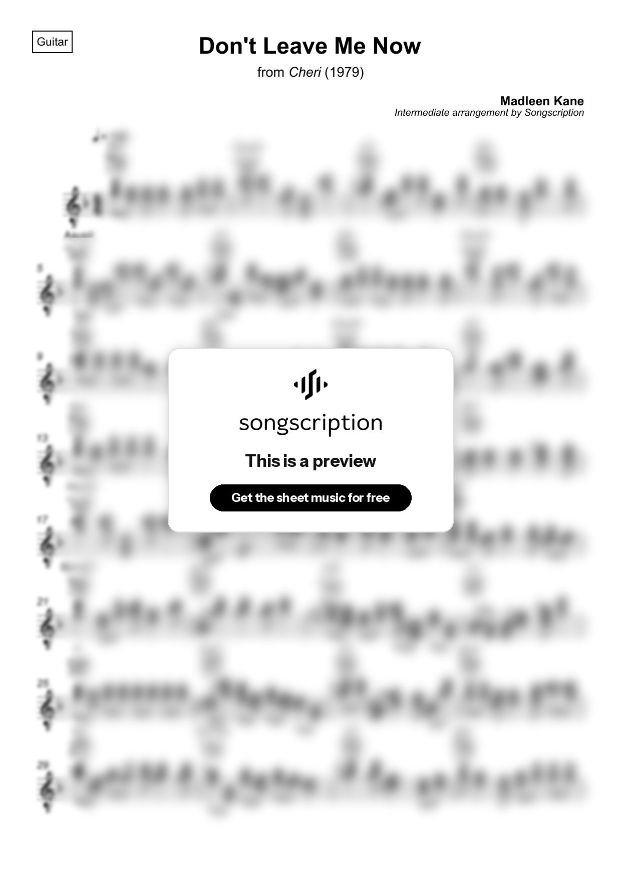 Intermediate Acoustic Guitar Sheet Music for "Don't Leave Me Now" by Madleen Kane