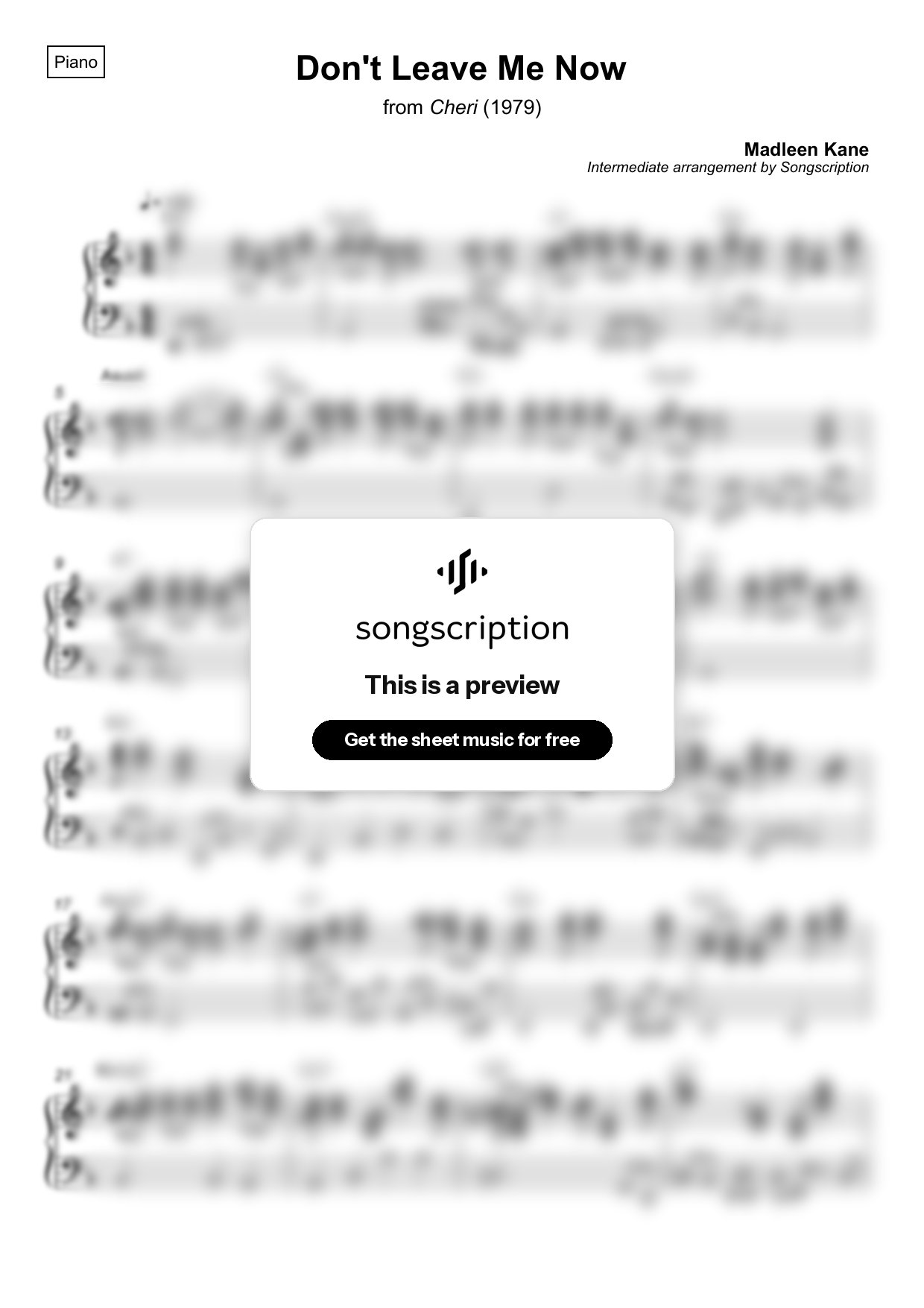 Intermediate Piano Sheet Music for "Don't Leave Me Now" by Madleen Kane