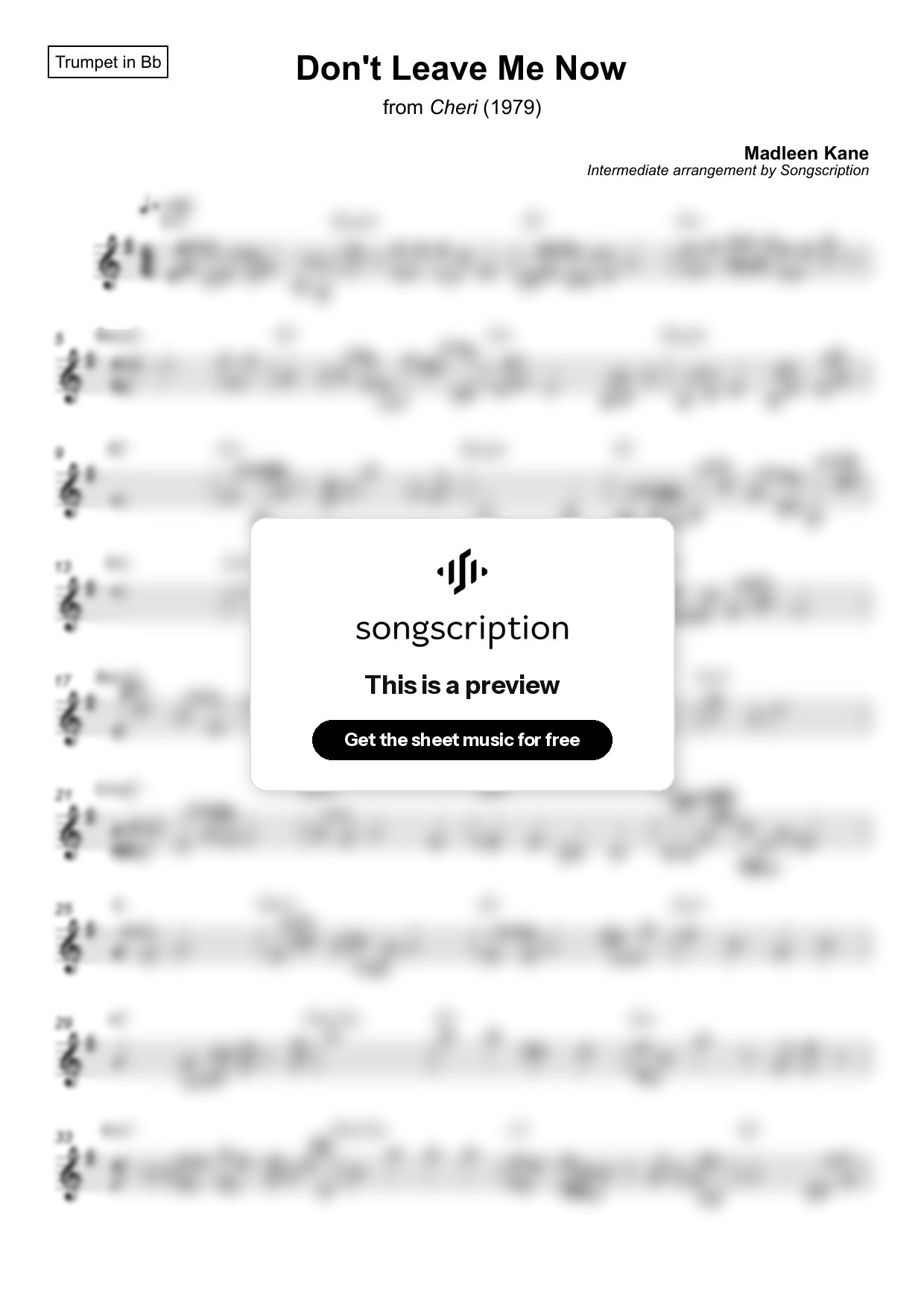 Intermediate Trumpet Sheet Music for "Don't Leave Me Now" by Madleen Kane