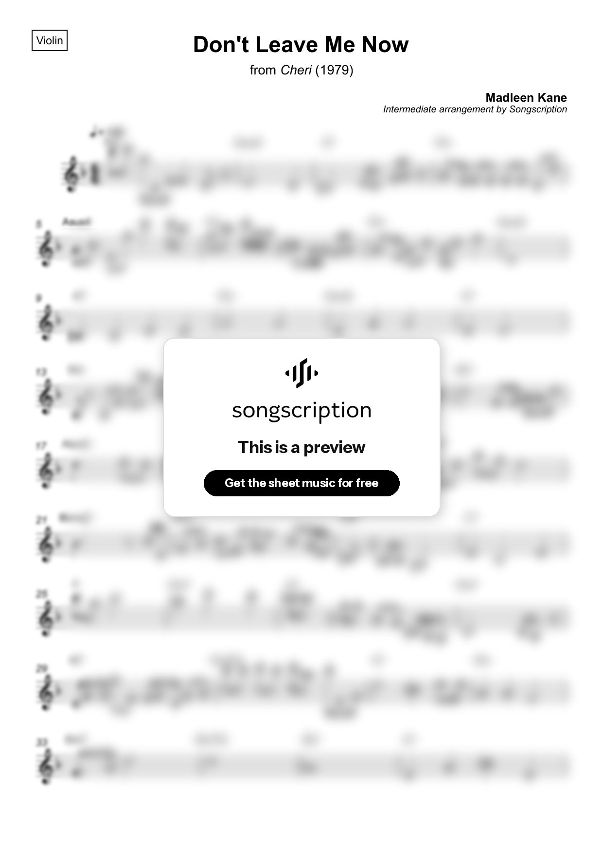 Intermediate Violin Sheet Music for "Don't Leave Me Now" by Madleen Kane