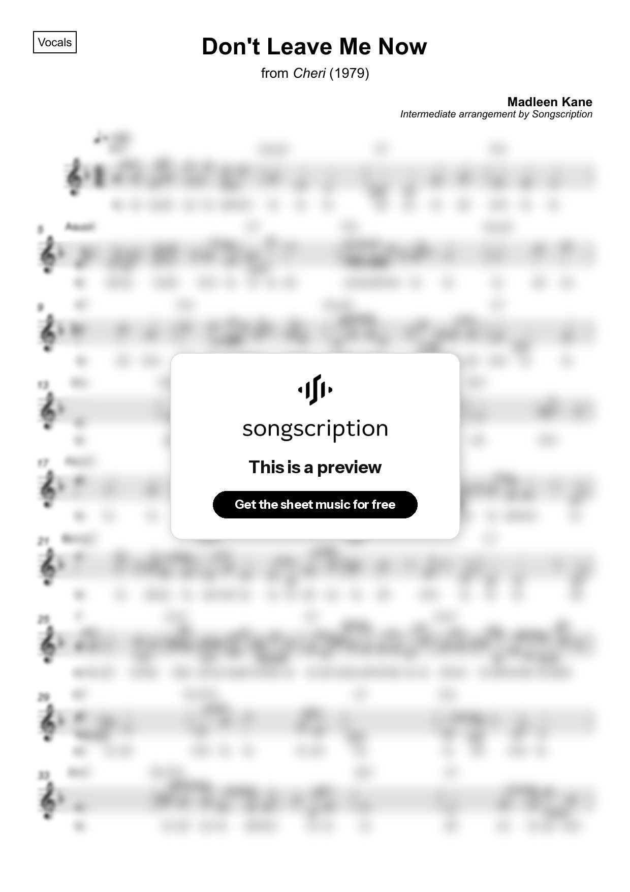 Intermediate Vocals Sheet Music for "Don't Leave Me Now" by Madleen Kane