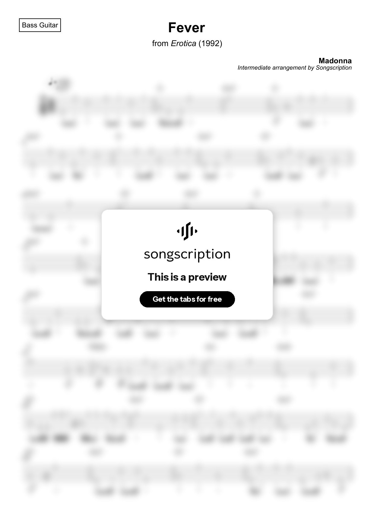 Intermediate Bass Guitar Tabs for "Fever" by Madonna