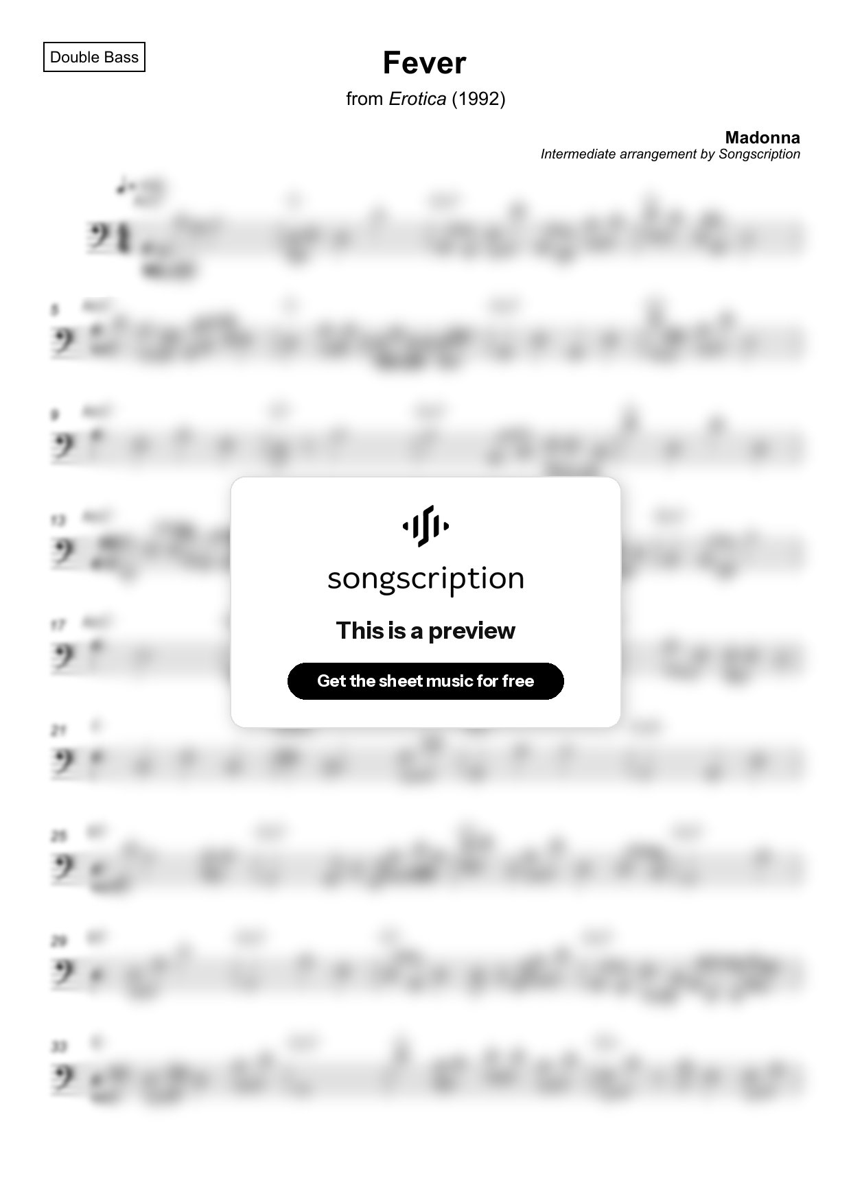 Intermediate Double Bass Sheet Music for "Fever" by Madonna