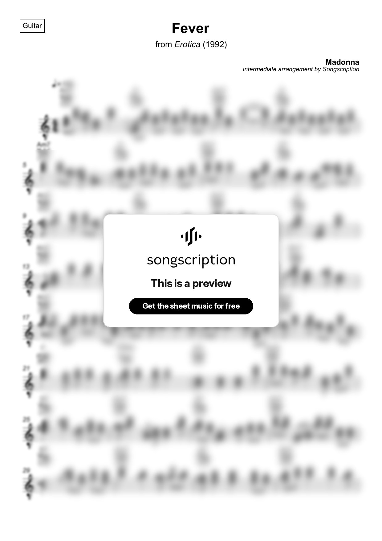 Intermediate Acoustic Guitar Sheet Music for "Fever" by Madonna