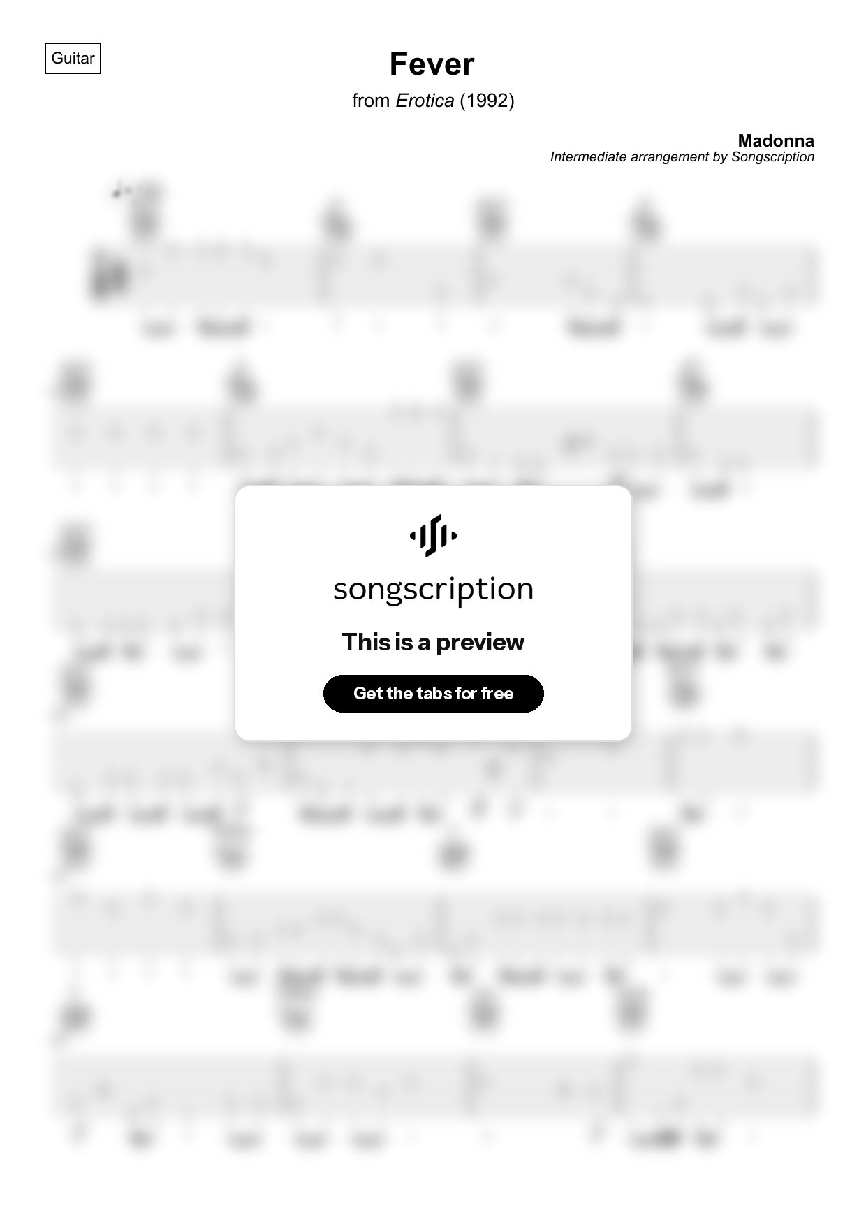 Intermediate Acoustic Guitar Tabs for "Fever" by Madonna