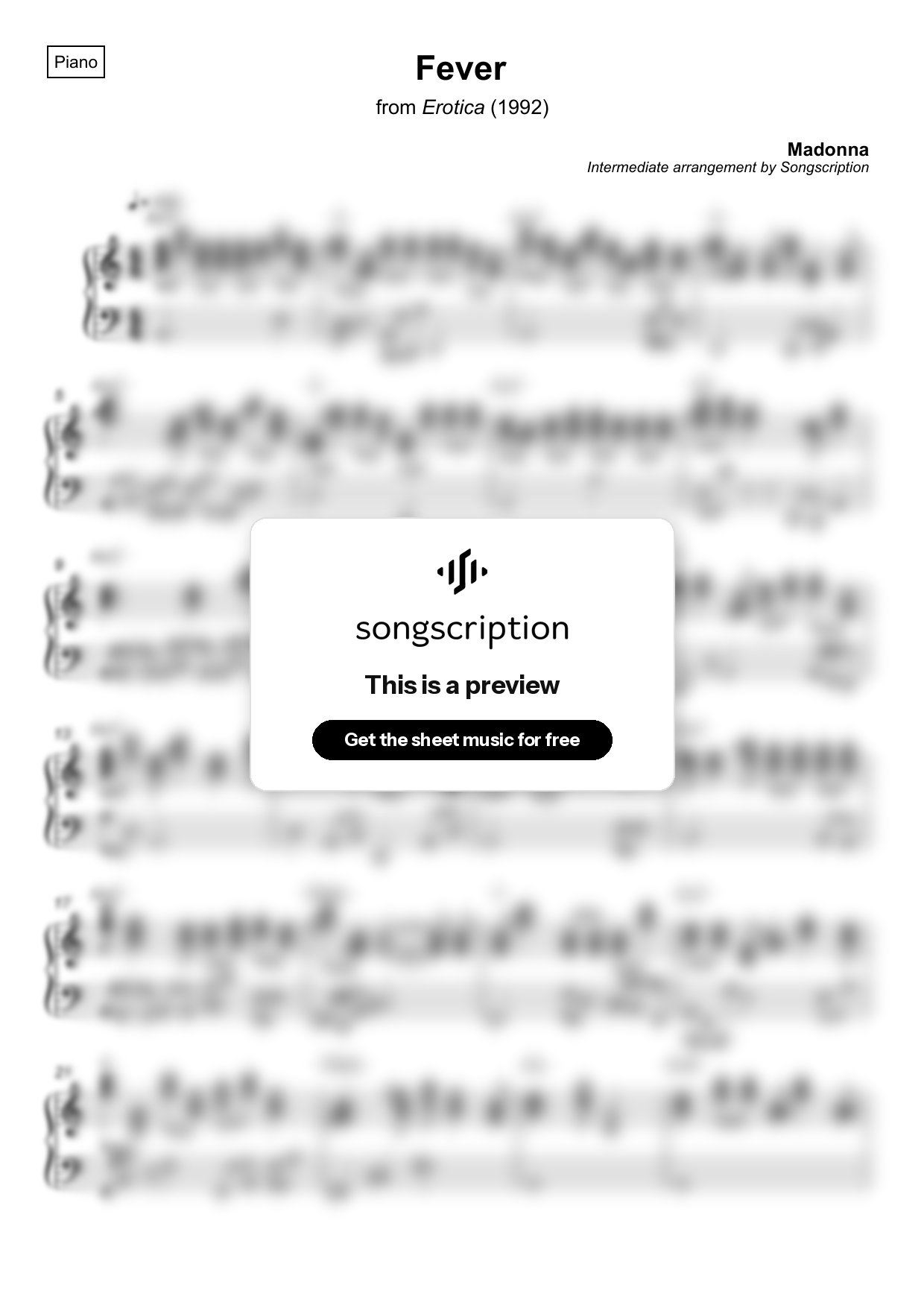 Intermediate Piano Sheet Music for "Fever" by Madonna