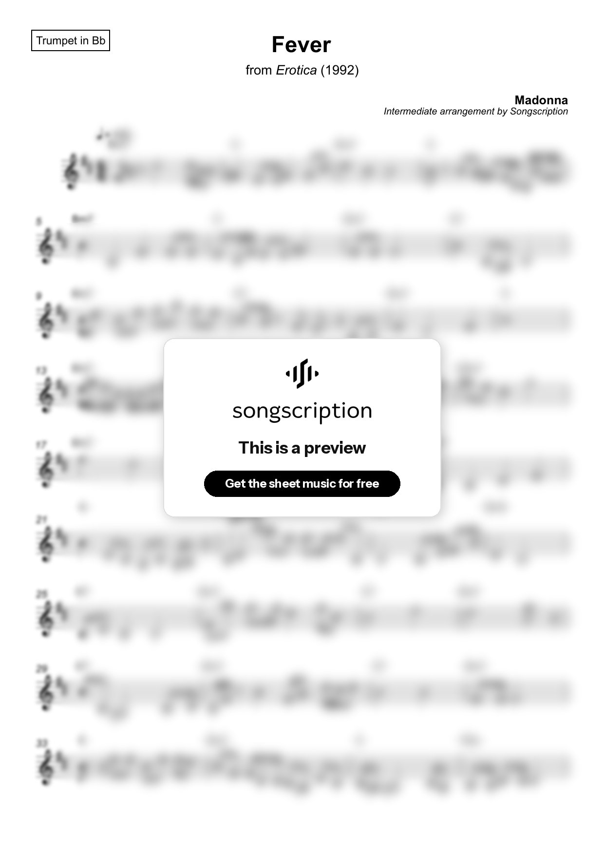 Intermediate Trumpet Sheet Music for "Fever" by Madonna