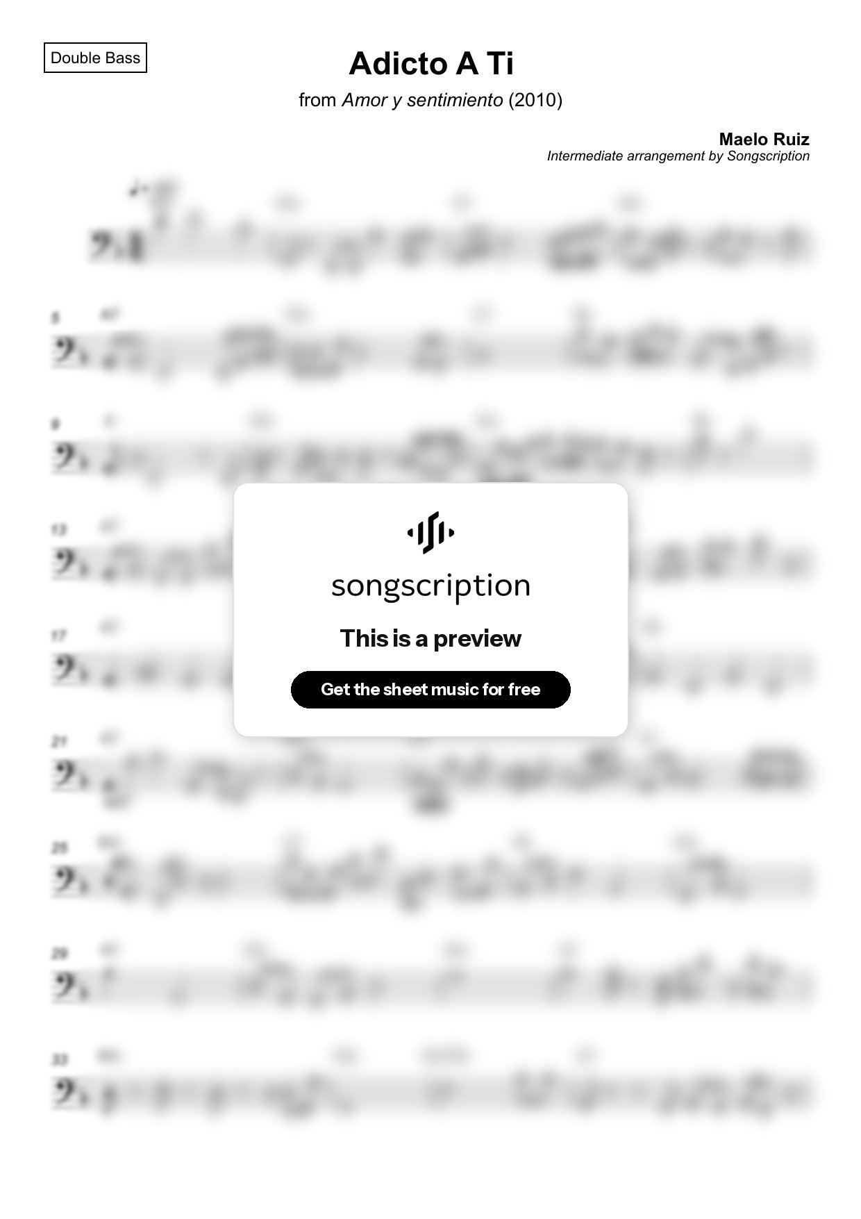 Intermediate Double Bass Sheet Music for "Adicto A Ti" by Maelo Ruiz