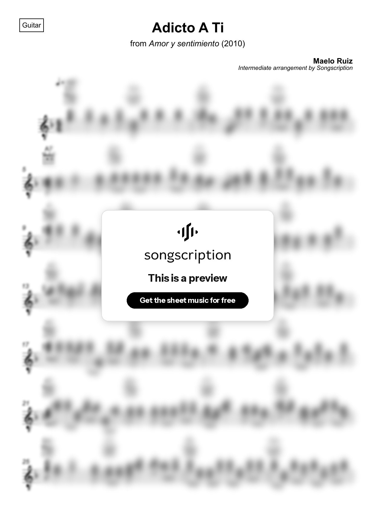 Intermediate Acoustic Guitar Sheet Music for "Adicto A Ti" by Maelo Ruiz