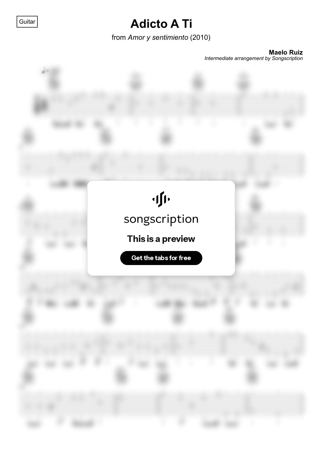 Intermediate Acoustic Guitar Tabs for "Adicto A Ti" by Maelo Ruiz