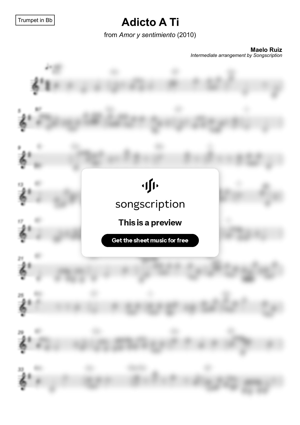Intermediate Trumpet Sheet Music for "Adicto A Ti" by Maelo Ruiz