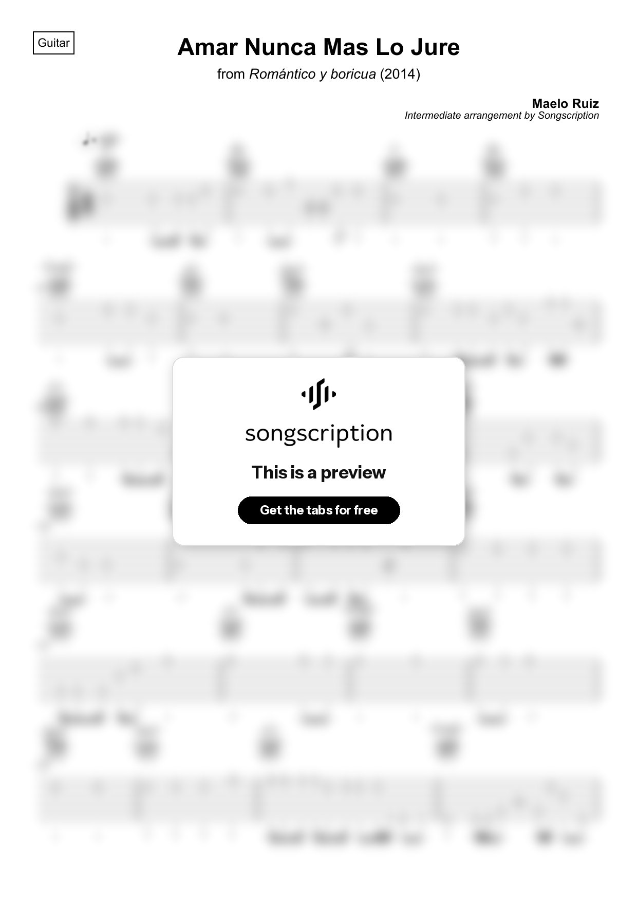 Intermediate Acoustic Guitar Tabs for "Amar Nunca Mas Lo Jure" by Maelo Ruiz