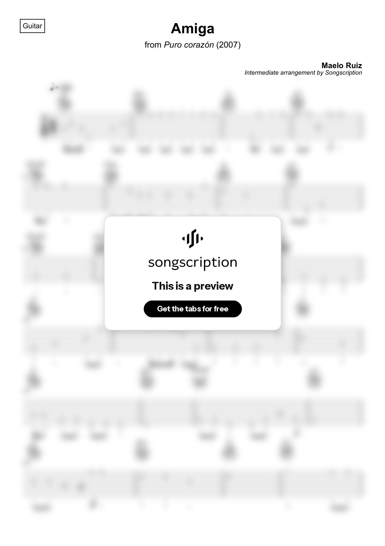 Intermediate Acoustic Guitar Tabs for "Amiga" by Maelo Ruiz