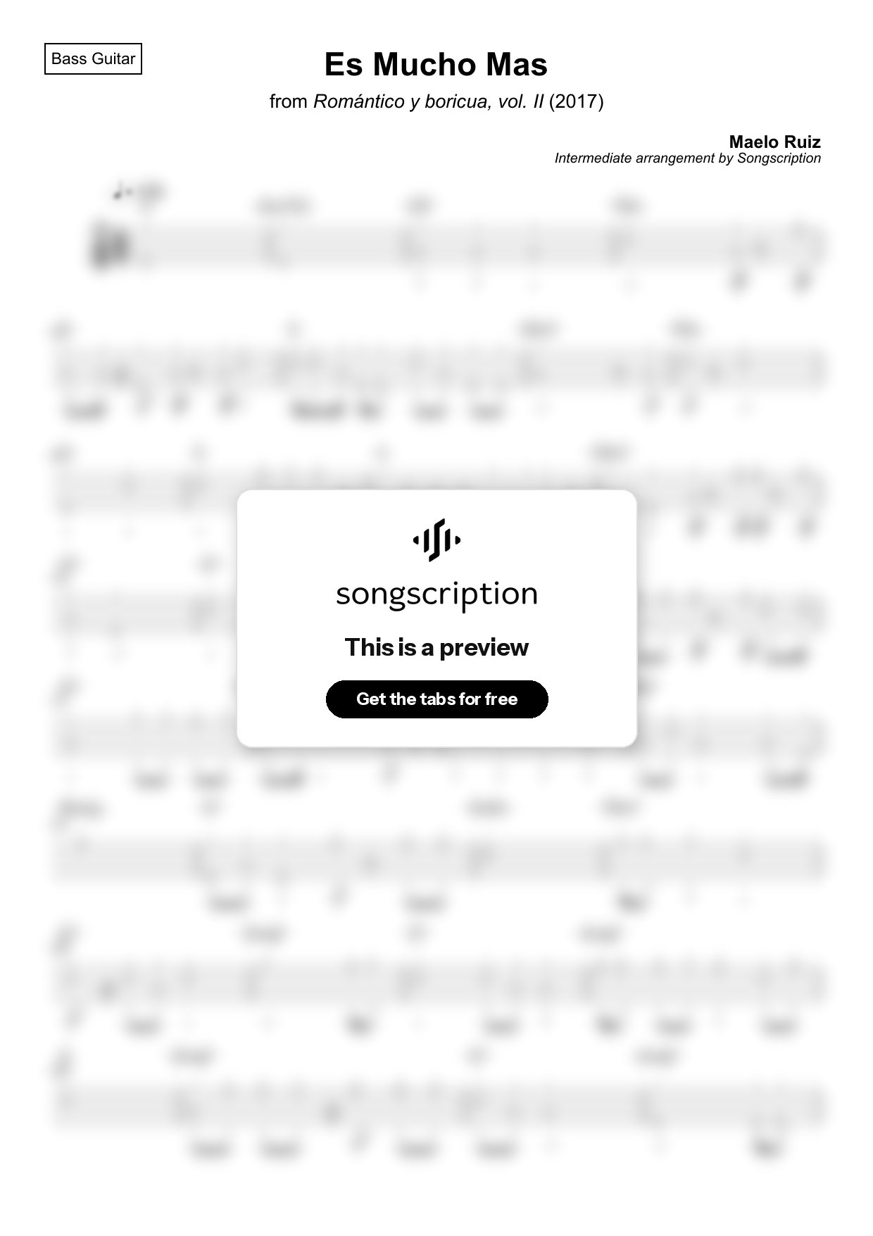Intermediate Bass Guitar Tabs for "Es Mucho Mas" by Maelo Ruiz