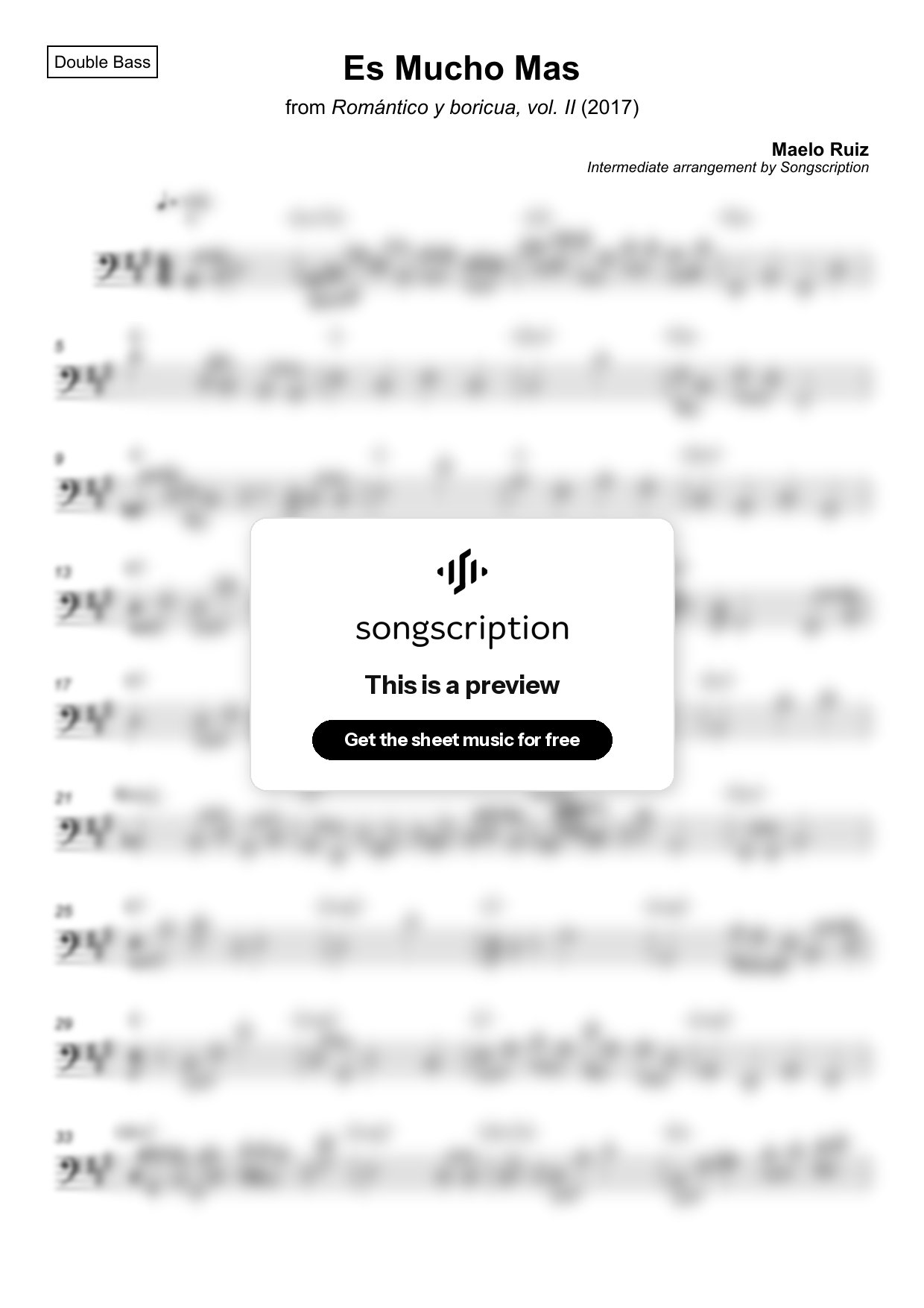 Intermediate Double Bass Sheet Music for "Es Mucho Mas" by Maelo Ruiz