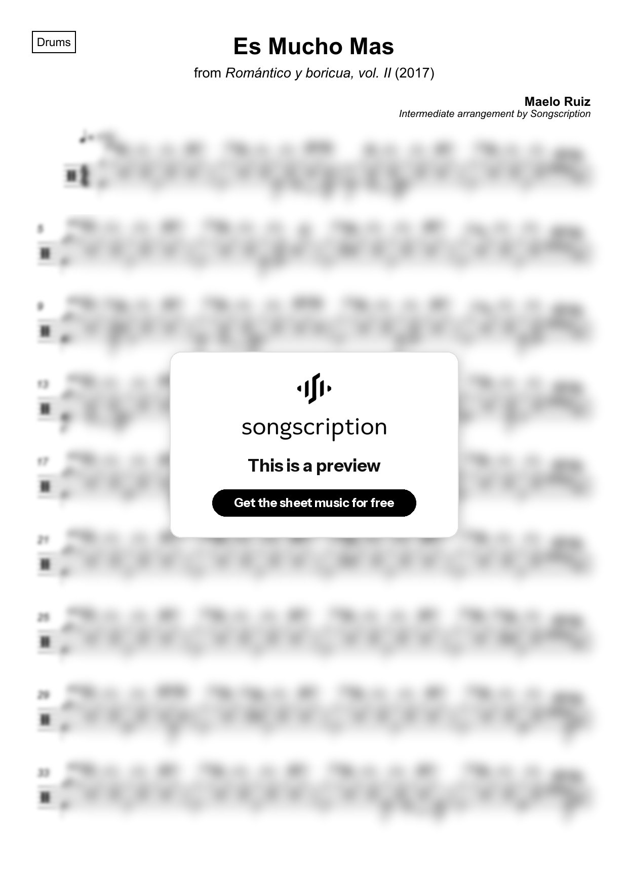 Intermediate Drums Sheet Music for "Es Mucho Mas" by Maelo Ruiz